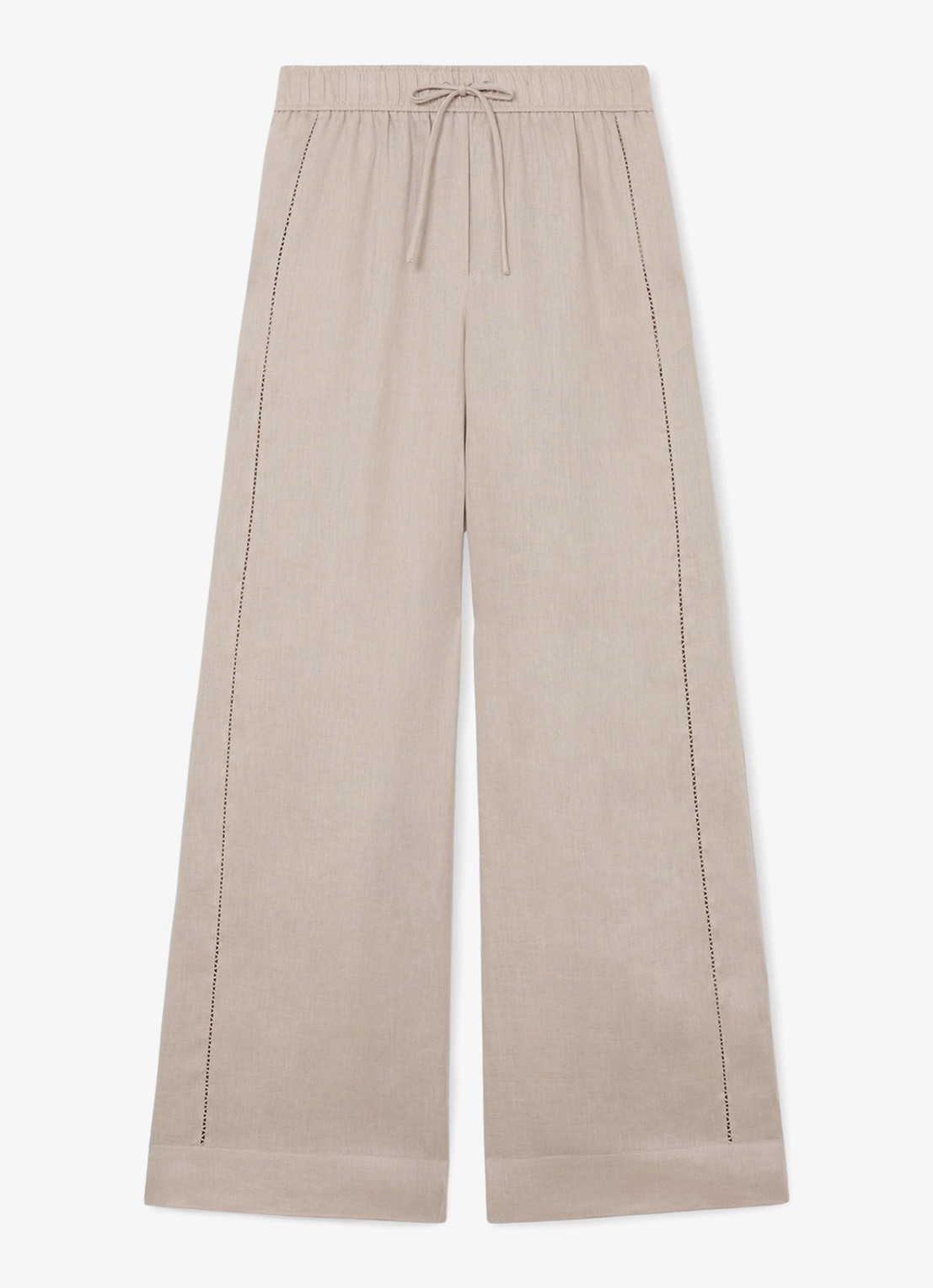Reiss Riley high waist wide fit broek van linnen met steekzakken - voorkant 2 neutral / beige