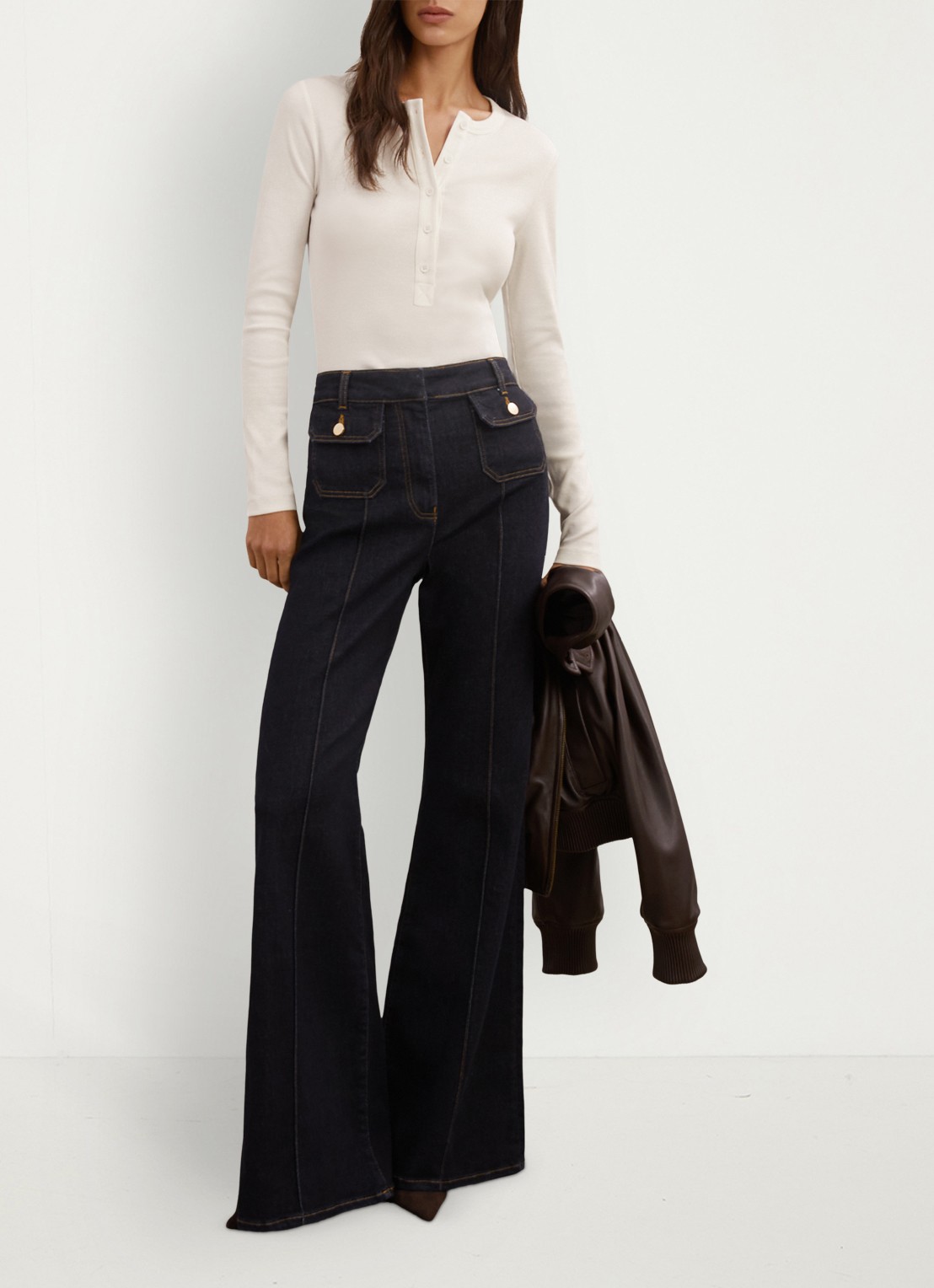 Reiss Rina ribgebreide long sleeve - voorkant 3 wit