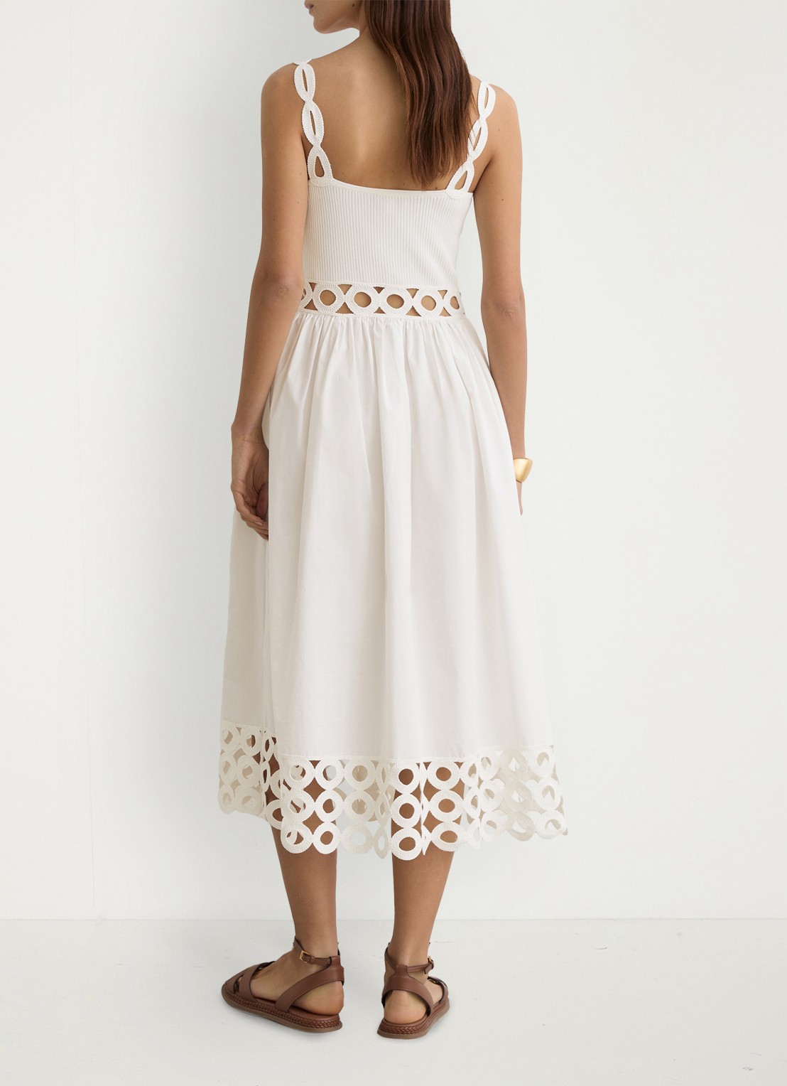 Reiss Rite ribgebreide midi jurk met cut-out detail - achterkant 3 wit
