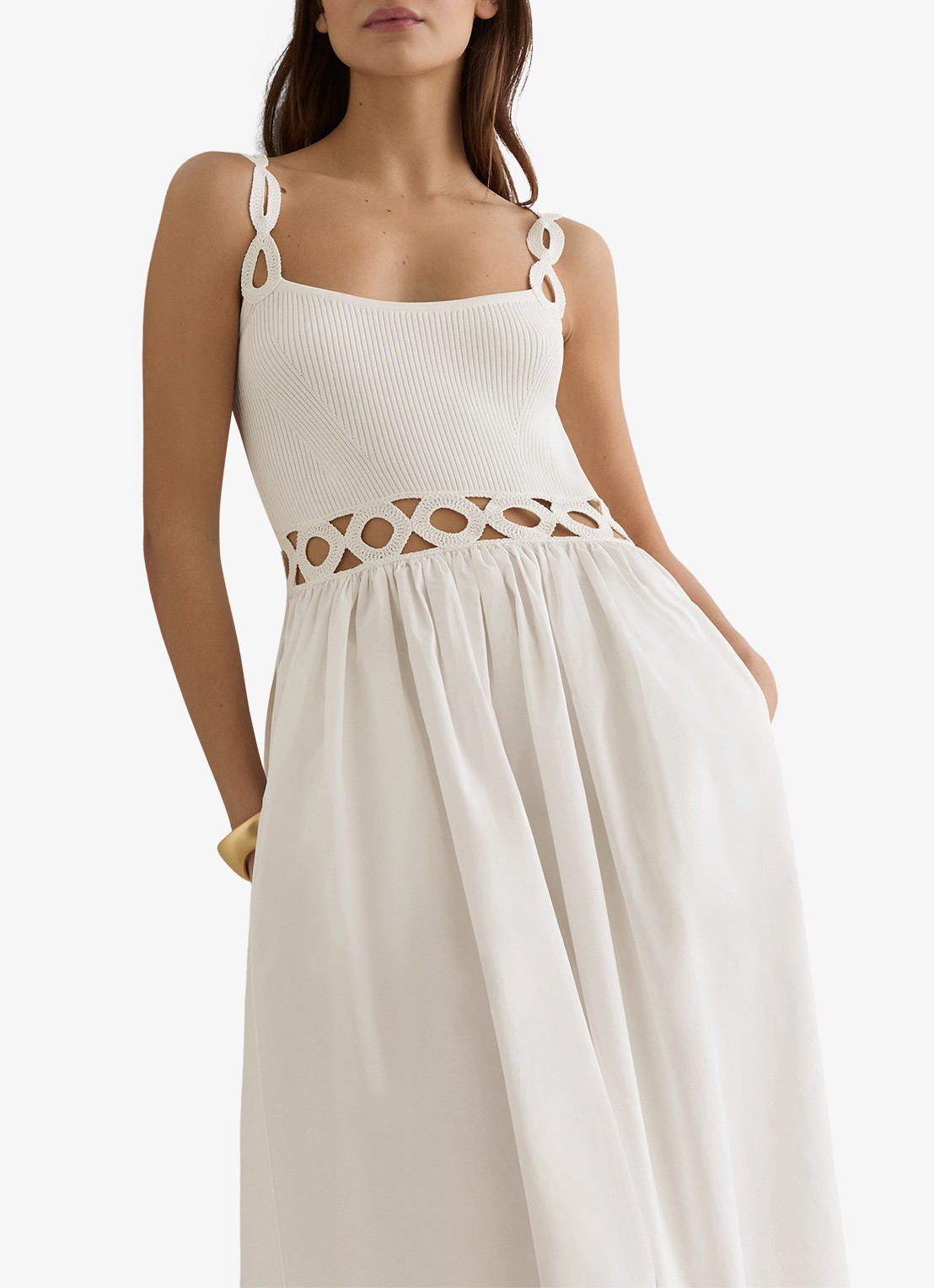Reiss Rite ribgebreide midi jurk met cut-out detail - detail 4 wit