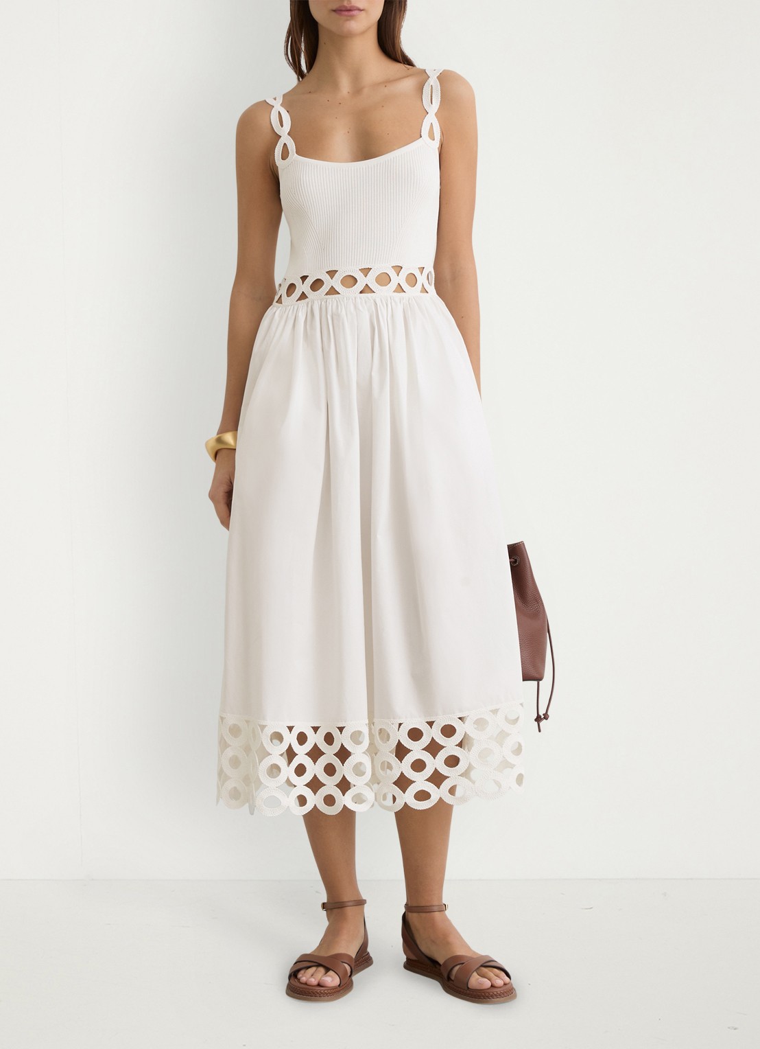 Reiss Rite ribgebreide midi jurk met cut-out detail - voorkant 2 wit