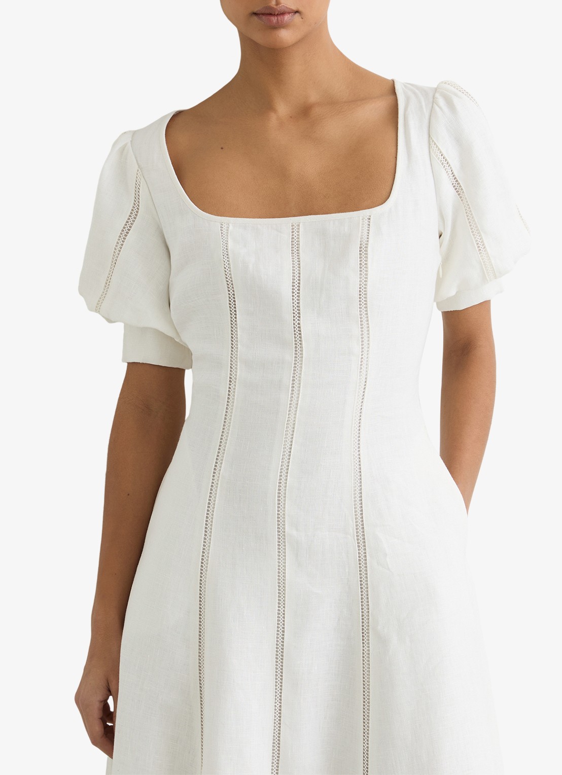 Reiss Riva midi jurk van linnen met borduring - detail 4 wit