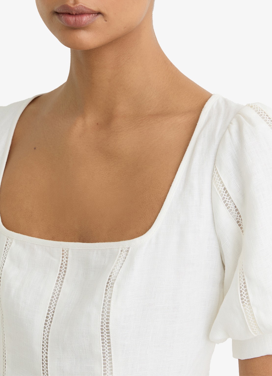 Reiss Riva midi jurk van linnen met borduring - detail 6 wit