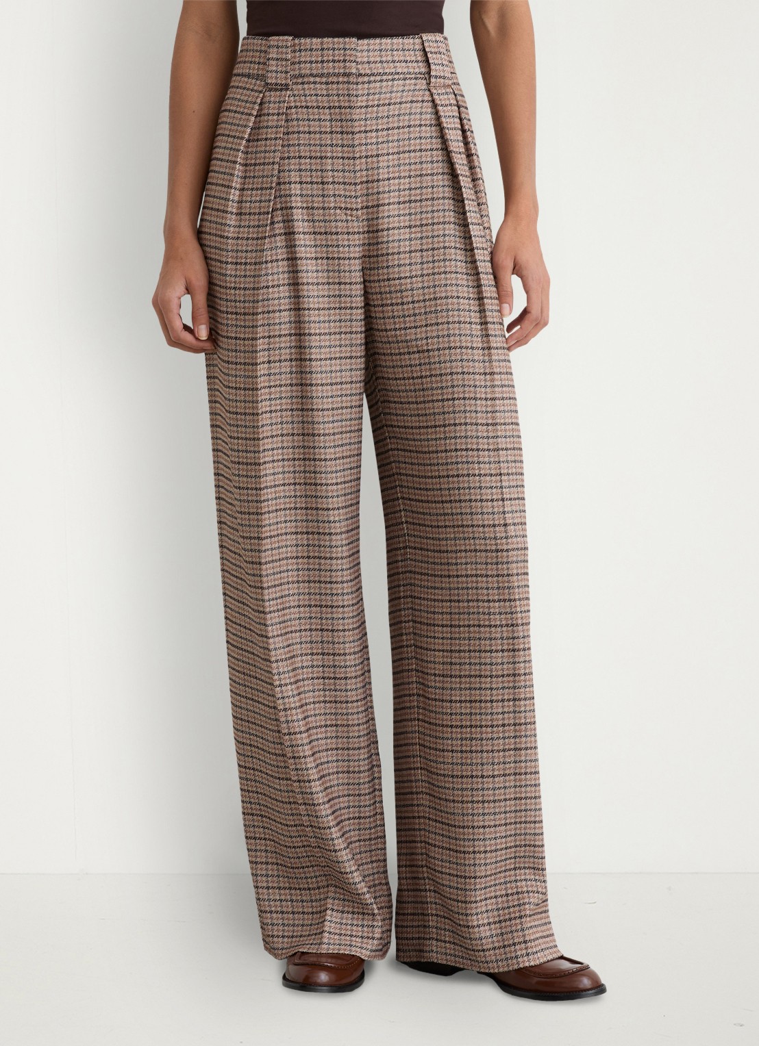 Reiss River wide leg pantalon met ruitdessin en steekzakken - detail 2 lichtbruin