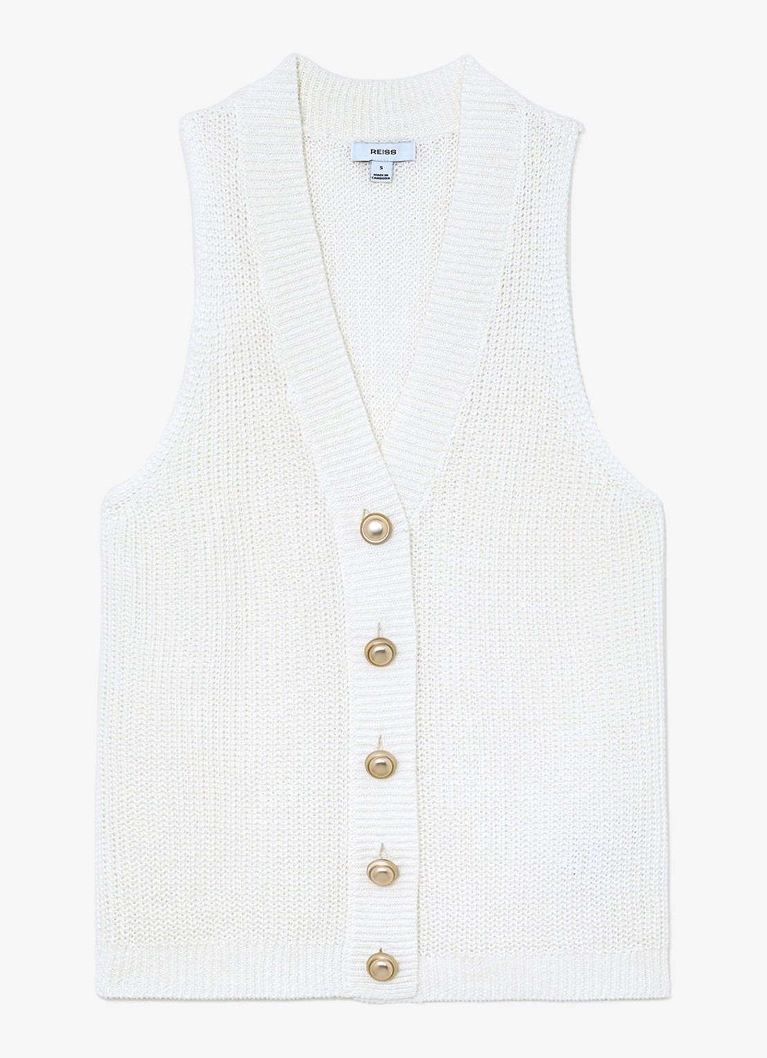 Reiss Robin grofgebreid gilet van linnen - voorkant 6 wit
