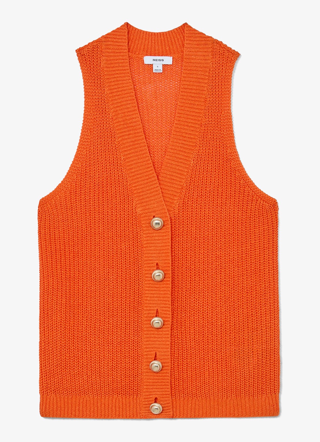 Reiss Robin grofgebreid gilet van linnen - voorkant 5 orange