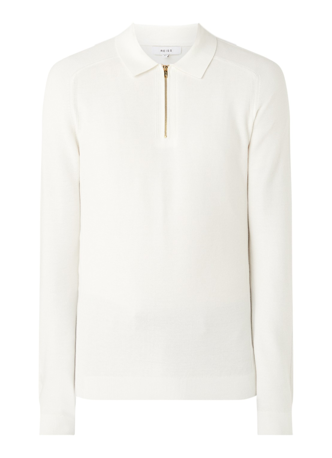 Reiss Roman fijngebreide pullover met halve rits - voorkant 3 gebroken wit