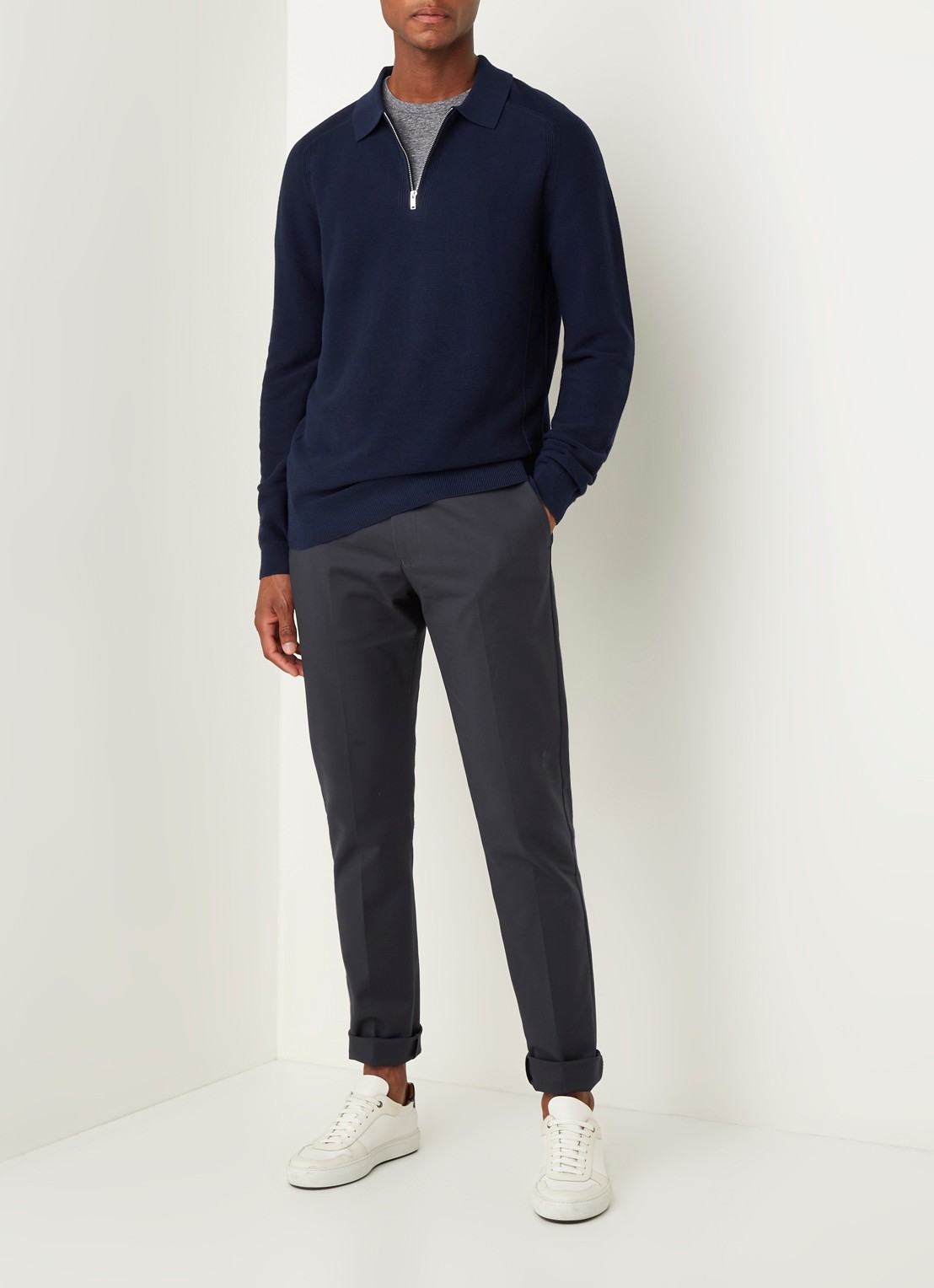 Reiss Roman fijngebreide pullover met halve rits - voorkant 4 donkerblauw