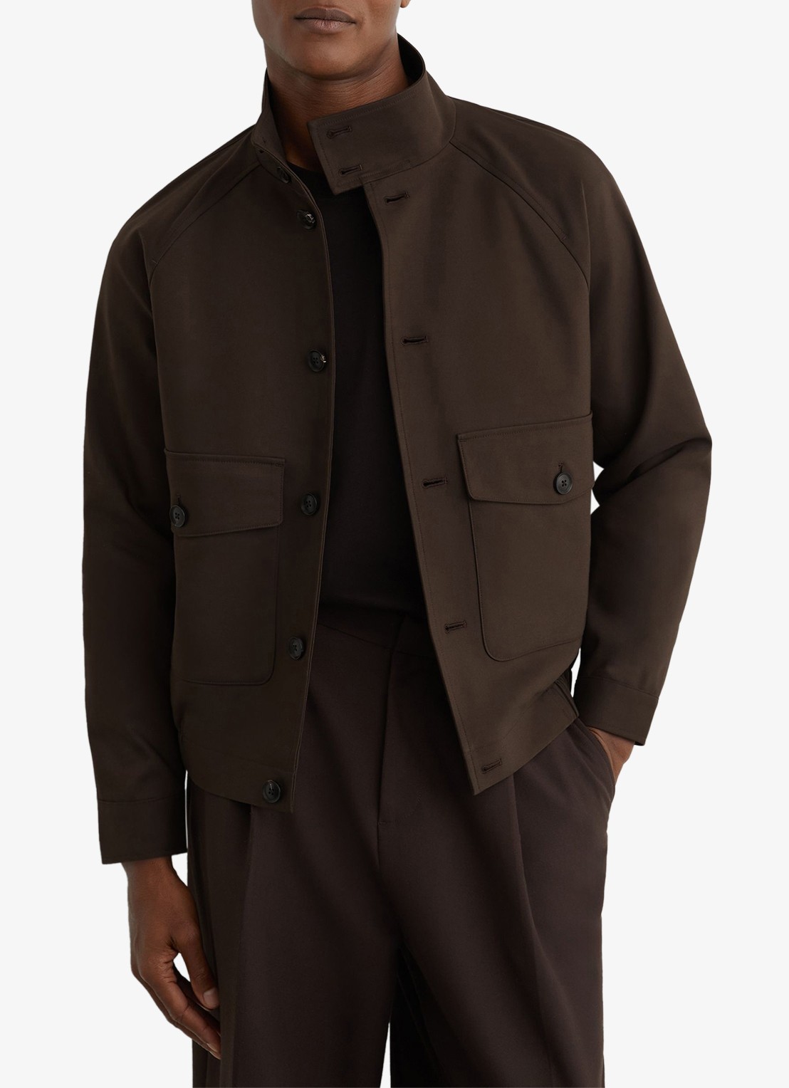 Reiss Romano jack met klepzakken - detail donkerbruin