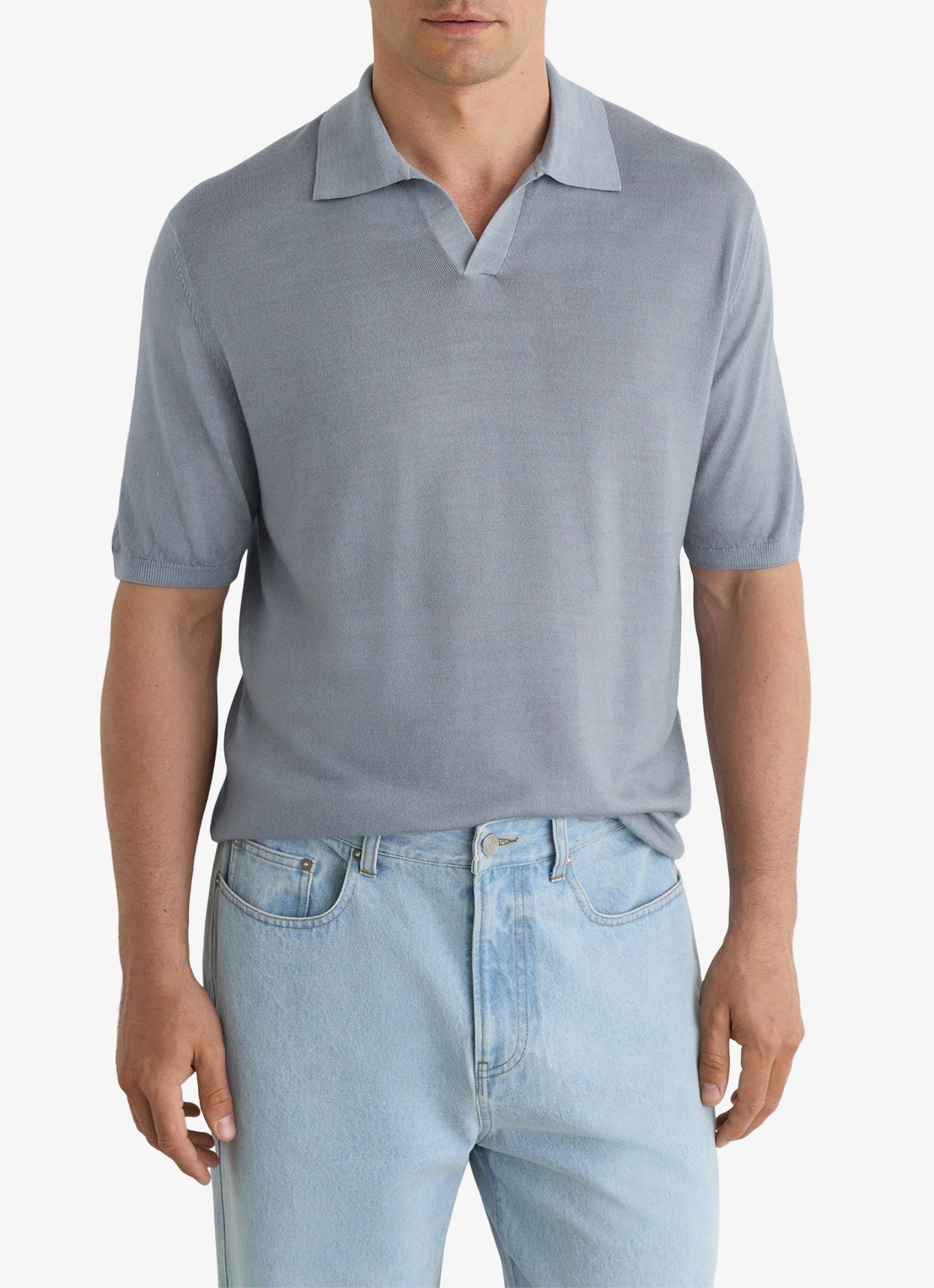 Reiss Rook regular fit polo met structuur - detail soft blue / lichtblauw