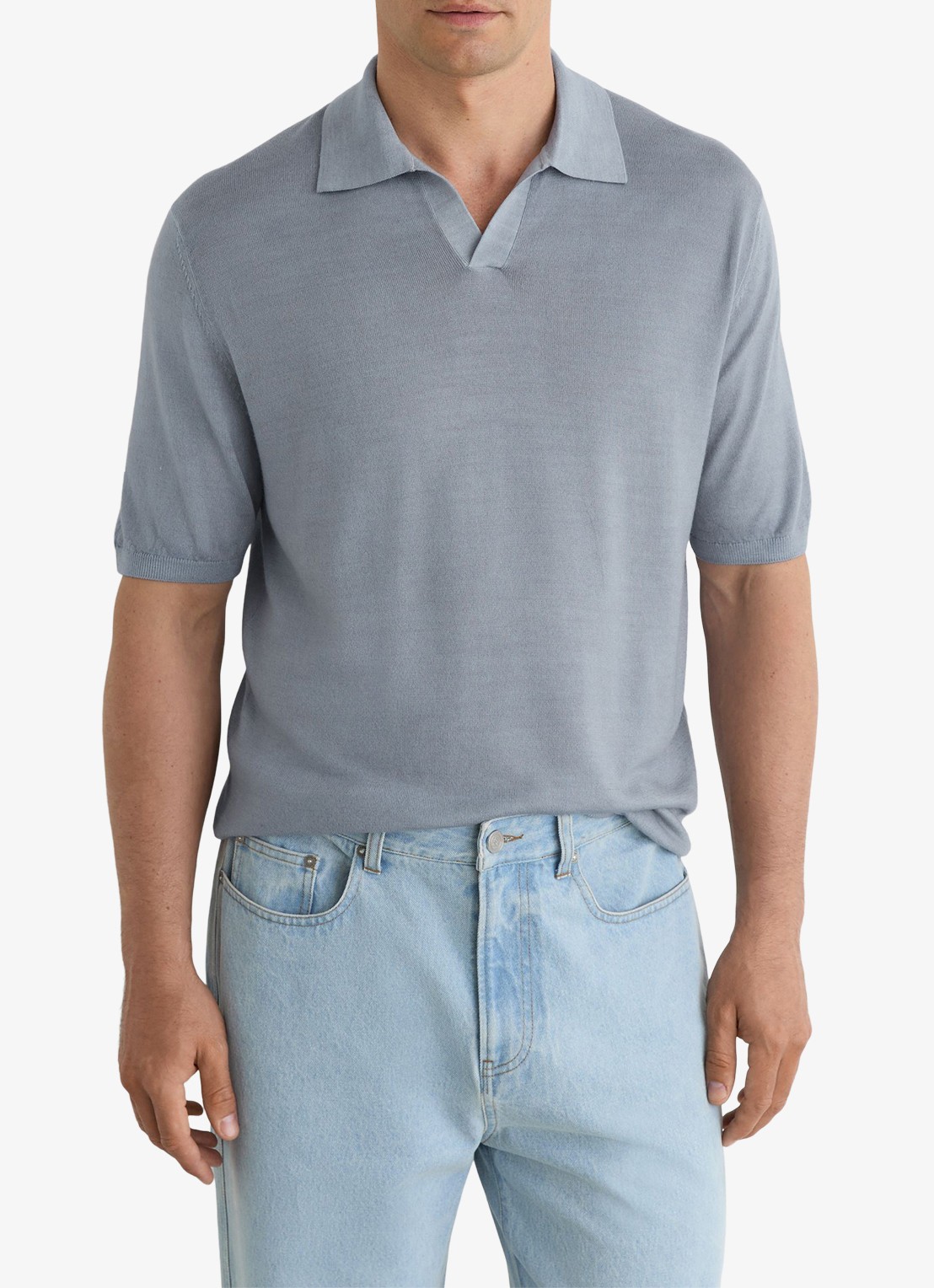 Reiss Rook regular fit polo met structuur - detail soft blue / lichtblauw