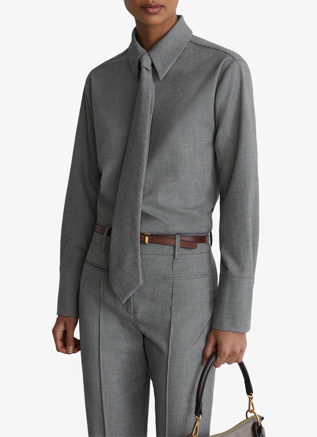 Reiss Rosaria blouse met afneembare stropdas - detail 4 donkergrijs