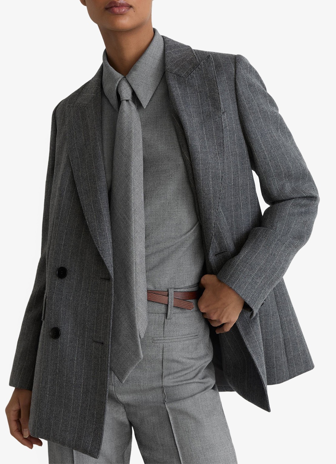 Reiss Rosaria blouse met afneembare stropdas - detail 5 donkergrijs