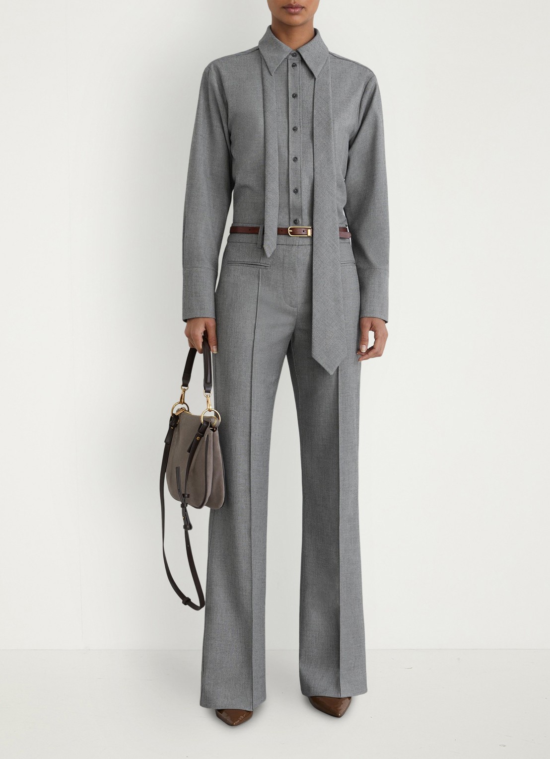 Reiss Rosaria blouse met afneembare stropdas - voorkant 2 donkergrijs