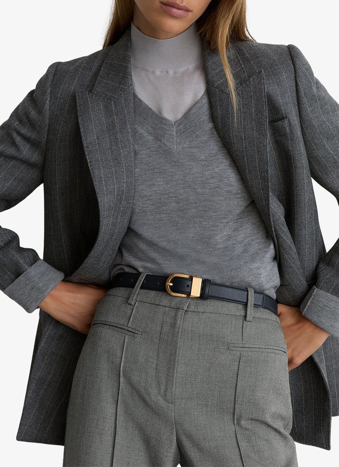 Reiss Rosaria high waist flared fit pantalon met steekzakken - detail 6 grijs