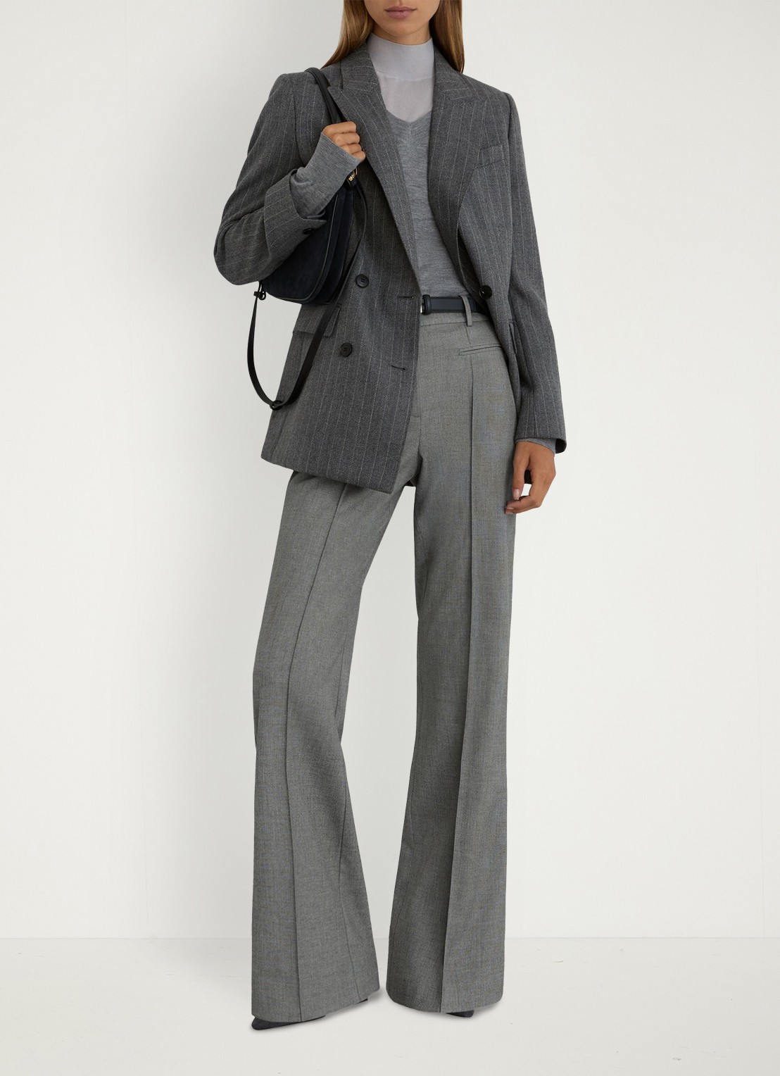 Reiss Rosaria high waist flared fit pantalon met steekzakken - voorkant 2 grijs