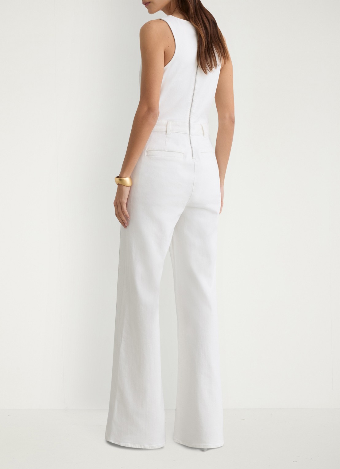 Reiss Rose wide fit jumpsuit van denim - achterkant 7 gebroken wit