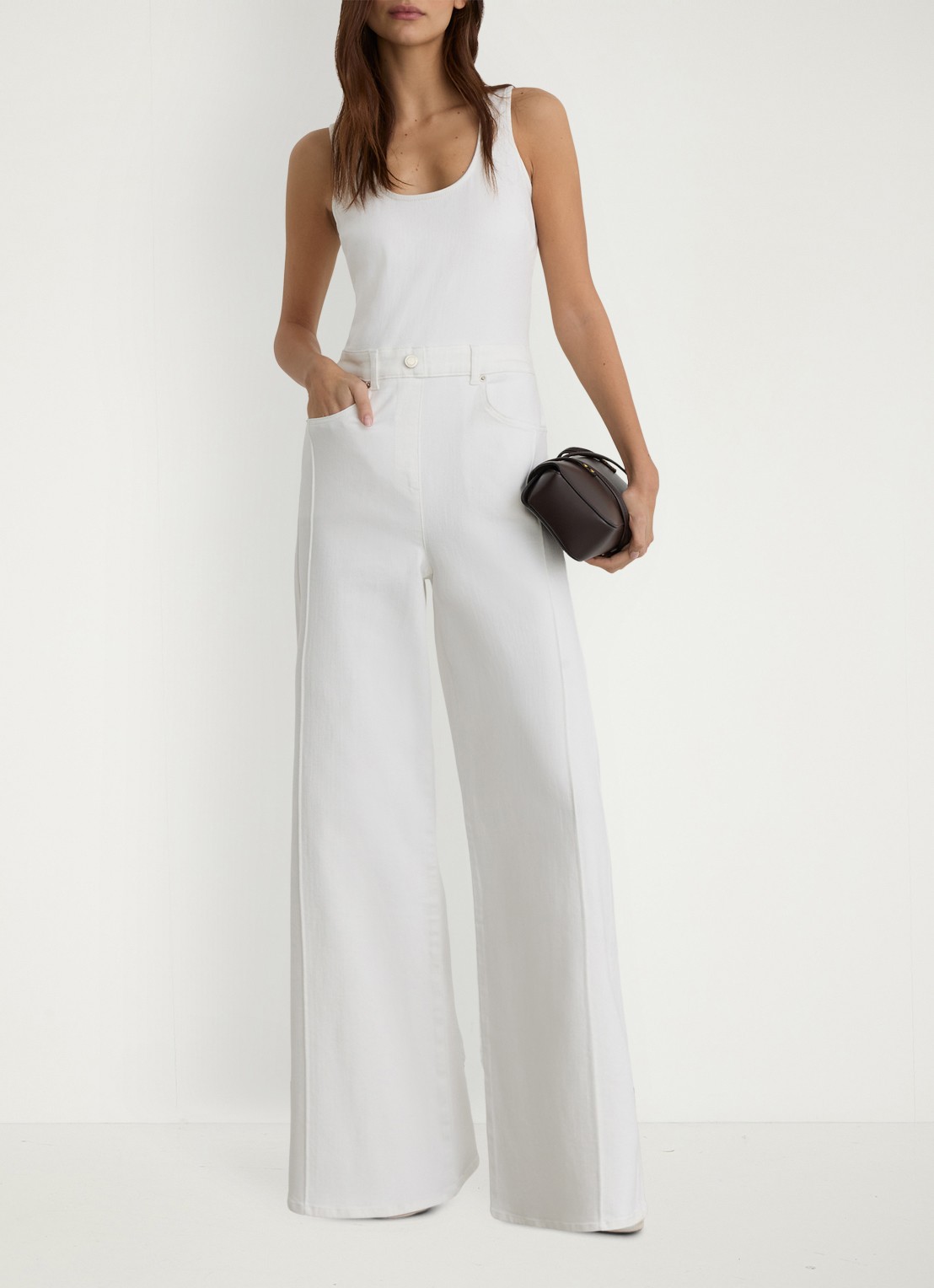 Reiss Rose wide fit jumpsuit van denim - detail 5 gebroken wit