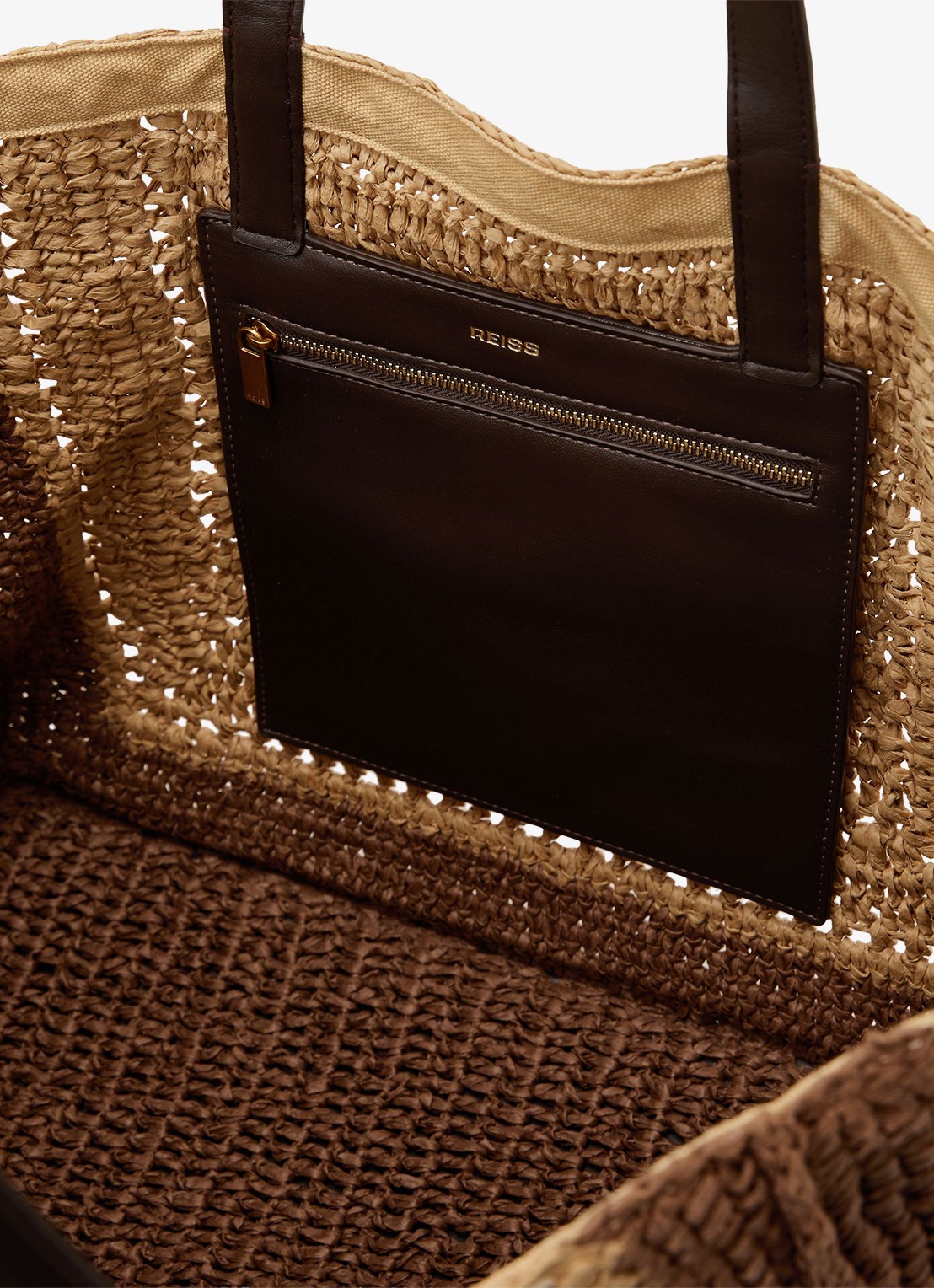 Reiss Rosie schoudertas van raffia - detail 4 natural / beige