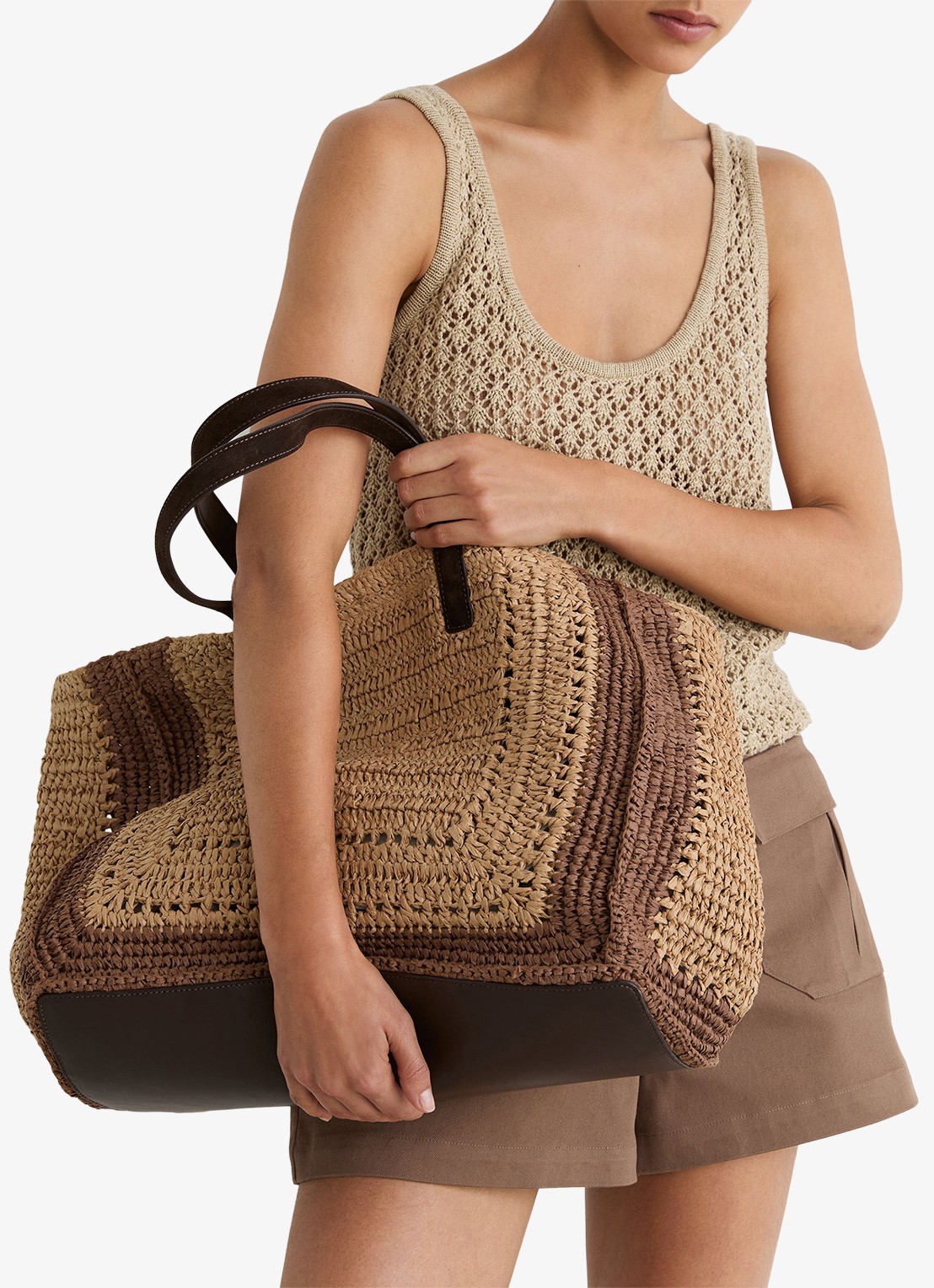 Reiss Rosie schoudertas van raffia - voorkant 3 natural / beige