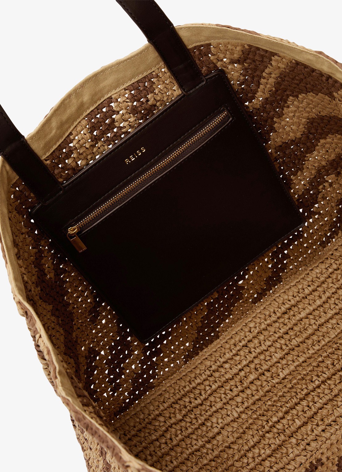 Reiss Rosie schoudertas van raffia - detail 4 natural/tan / beige