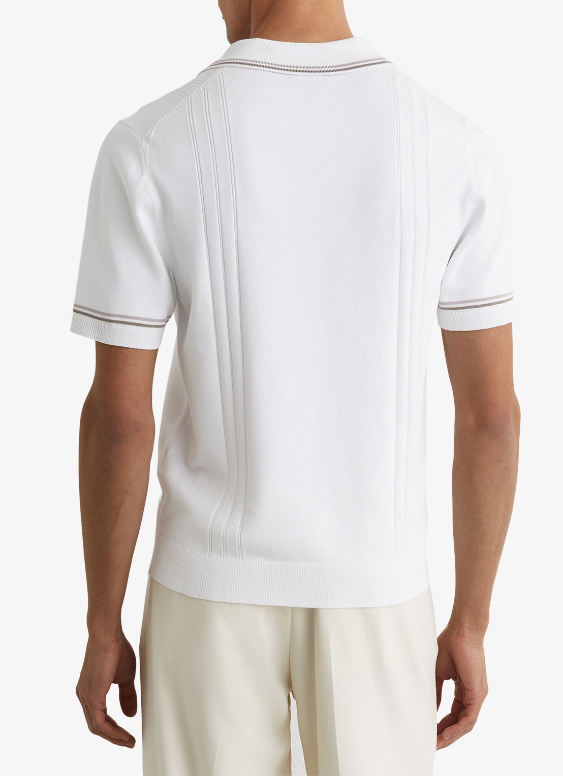 Reiss ROTHWELL Tipped Half-Button Knitted Polo Shirt - achterkant 6 gebroken wit