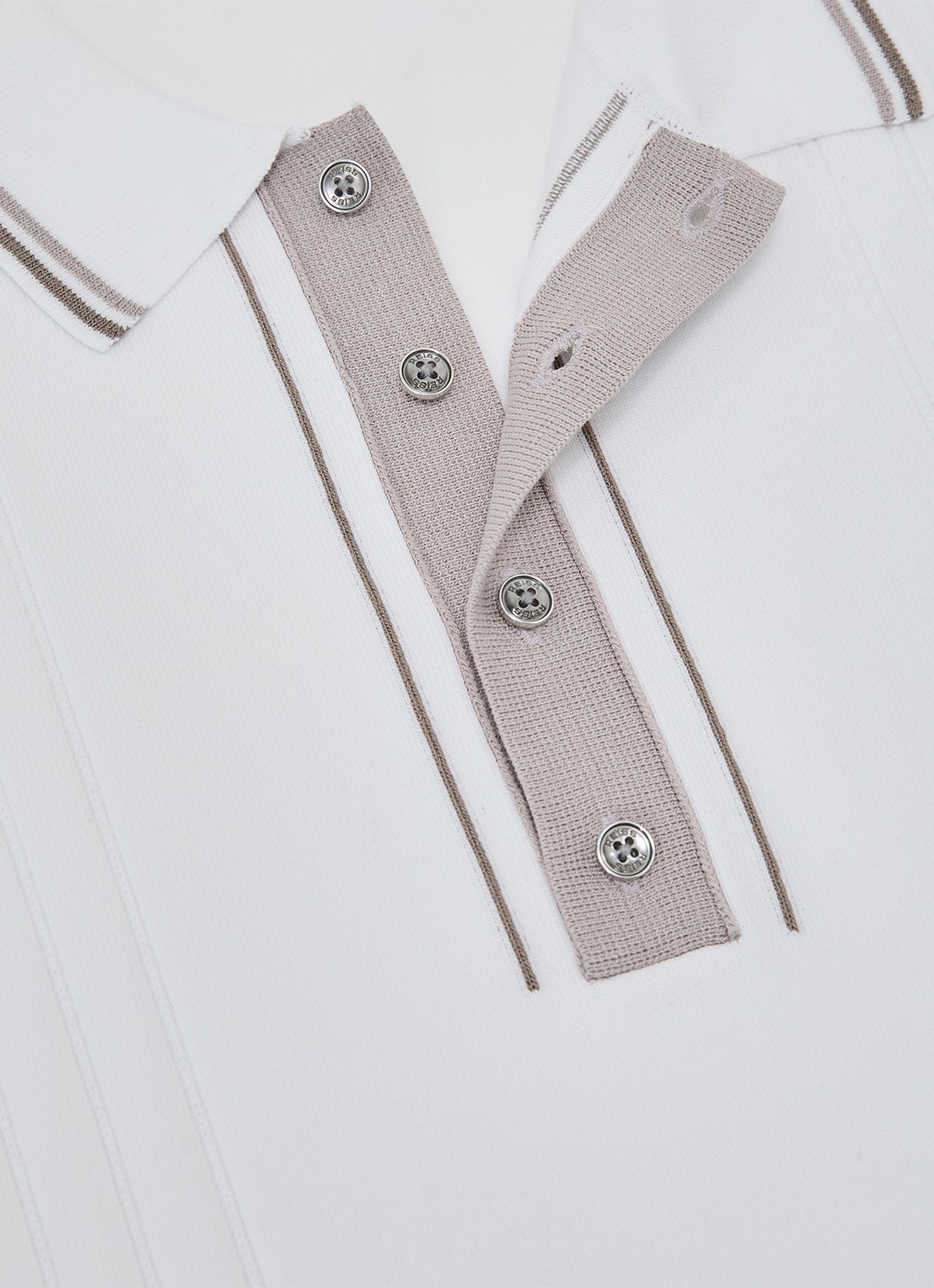Reiss ROTHWELL Tipped Half-Button Knitted Polo Shirt - detail 3 gebroken wit