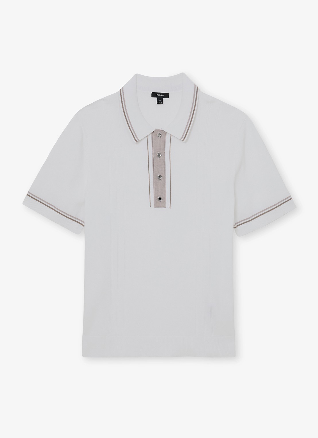 Reiss ROTHWELL Tipped Half-Button Knitted Polo Shirt - voorkant 4 gebroken wit