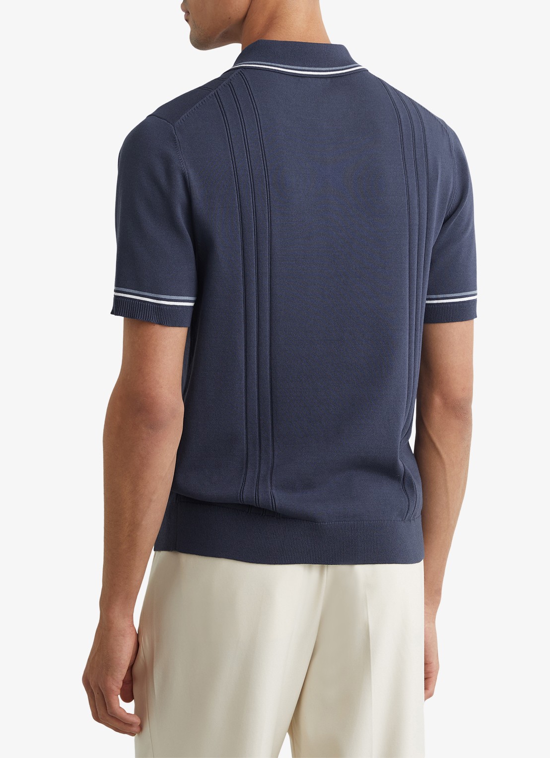 Reiss ROTHWELL Tipped Half-Button Knitted Polo Shirt - achterkant 6 donkerblauw