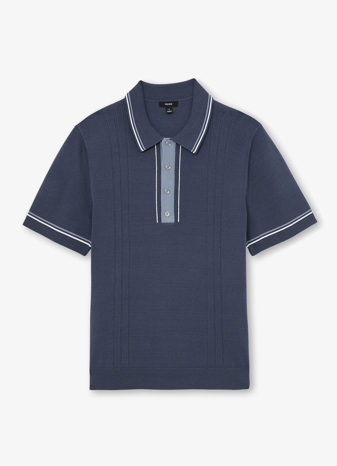 Reiss ROTHWELL Tipped Half-Button Knitted Polo Shirt - voorkant 4 donkerblauw