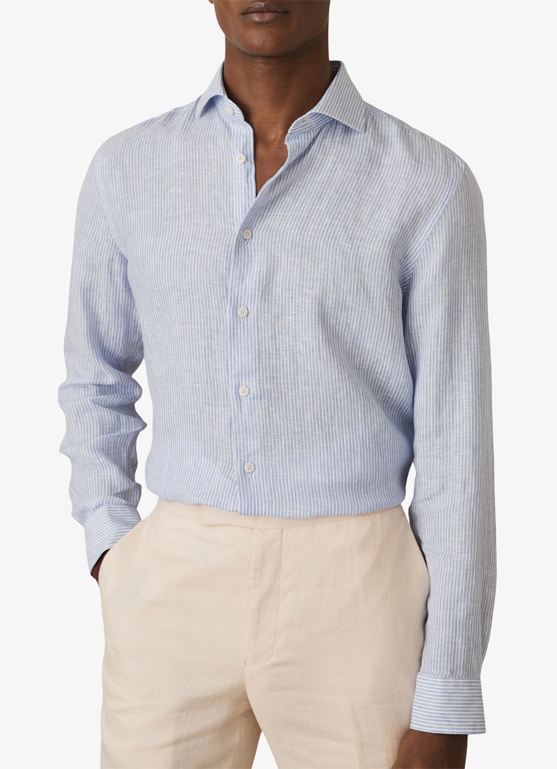 Reiss Ruban regular fit overhemd van linnen met streepprint  - detail lichtblauw