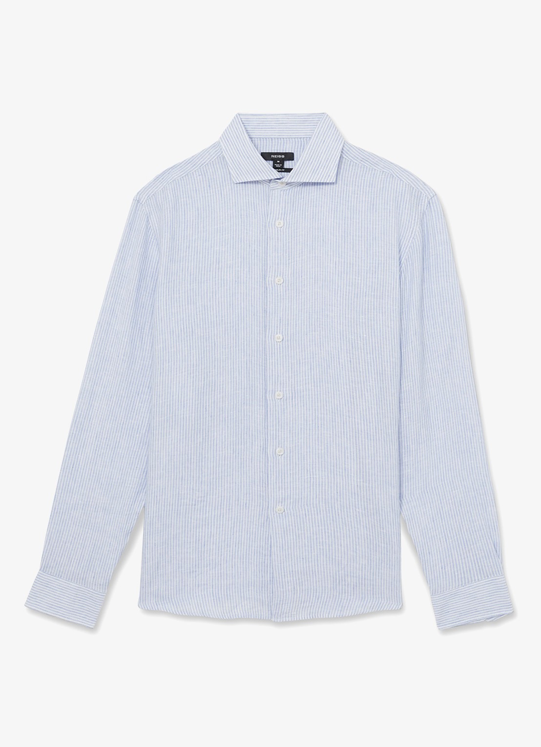 Reiss Ruban regular fit overhemd van linnen met streepprint  - voorkant 4 lichtblauw
