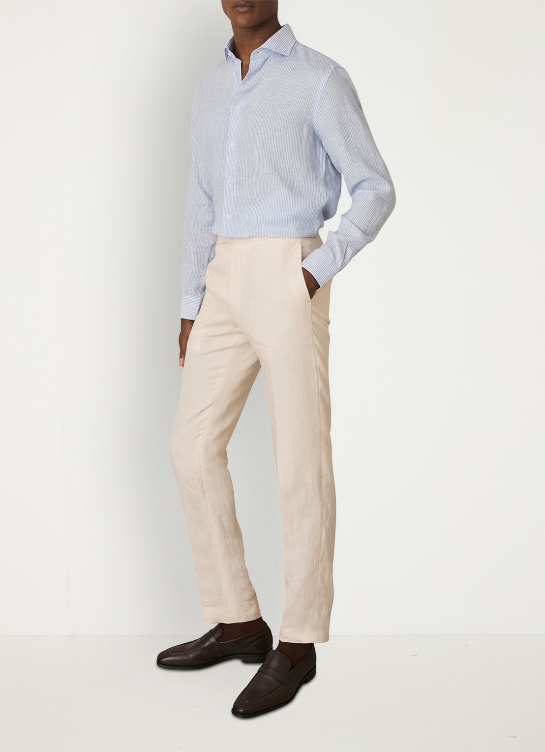 Reiss Ruban regular fit overhemd van linnen met streepprint  - voorkant 5 lichtblauw