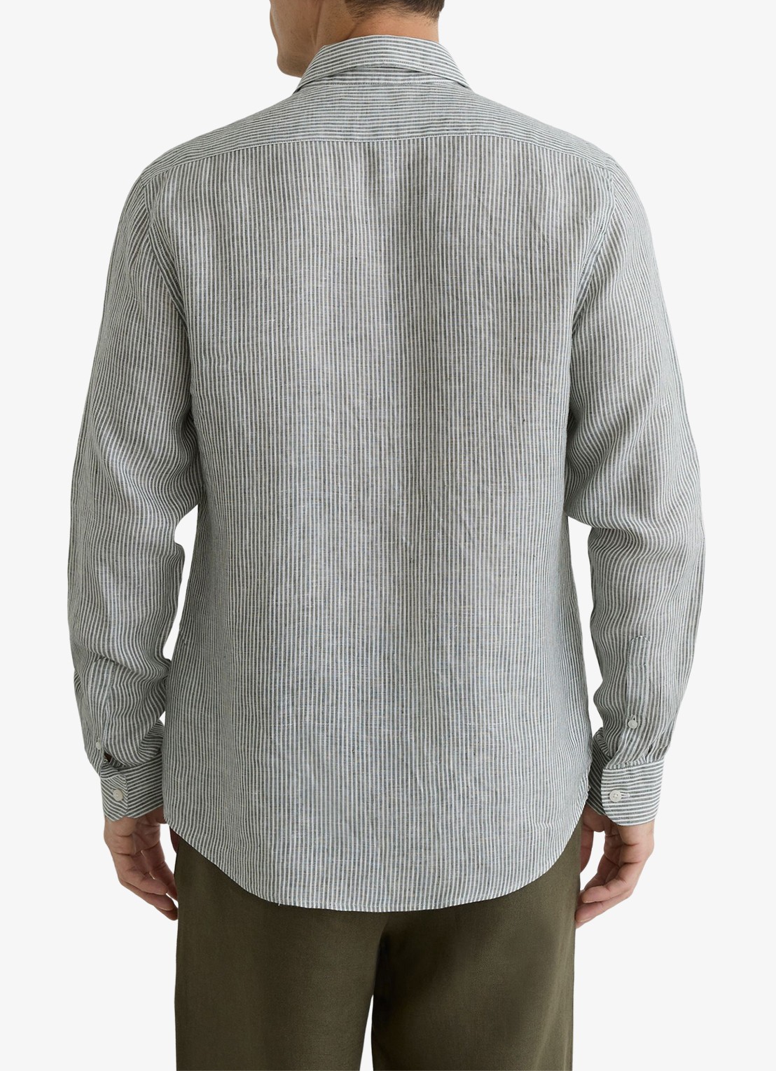 Reiss Ruban regular fit overhemd van linnen met streepprint - achterkant 4 donkerkhaki