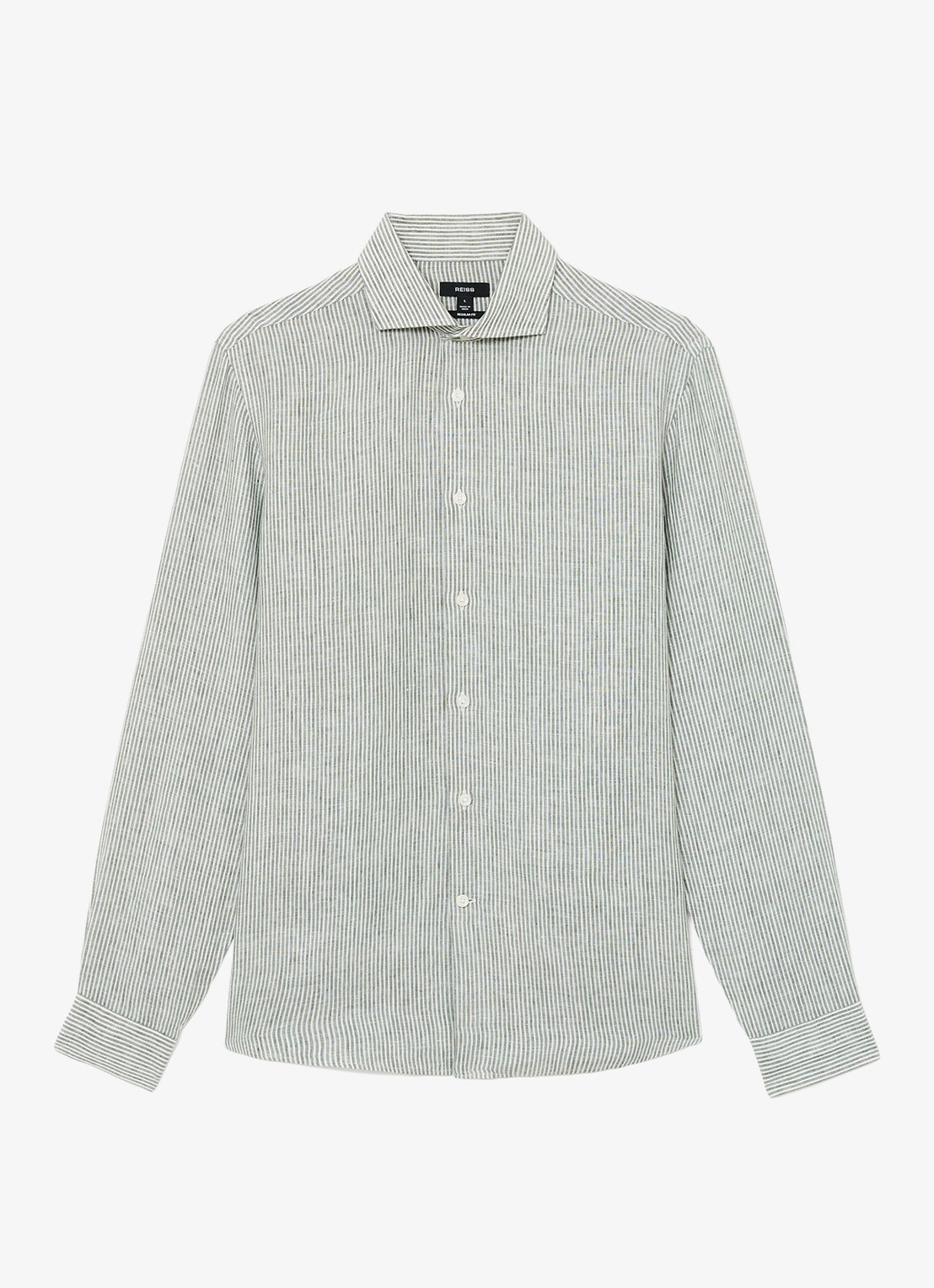 Reiss Ruban regular fit overhemd van linnen met streepprint - voorkant 5 donkerkhaki