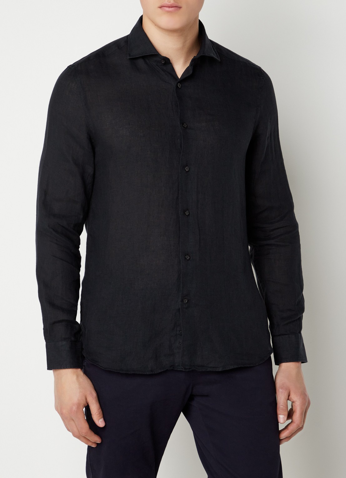Reiss Ruban regular fit overhemd van linnen  - detail 4 zwart