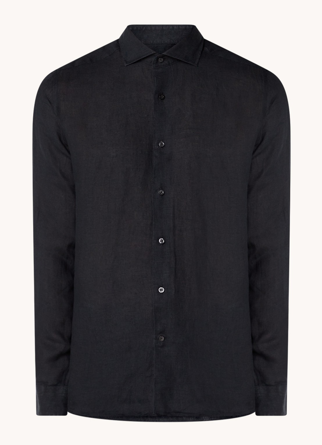 Reiss Ruban regular fit overhemd van linnen  - voorkant 2 zwart