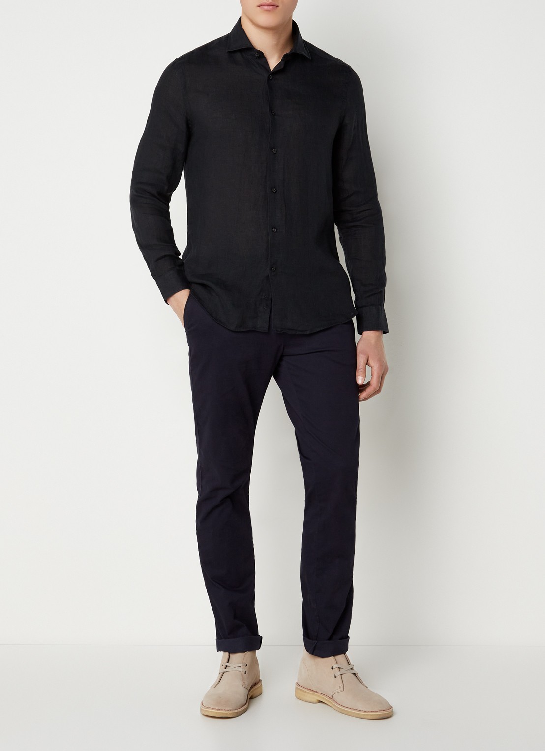 Reiss Ruban regular fit overhemd van linnen  - voorkant 3 zwart