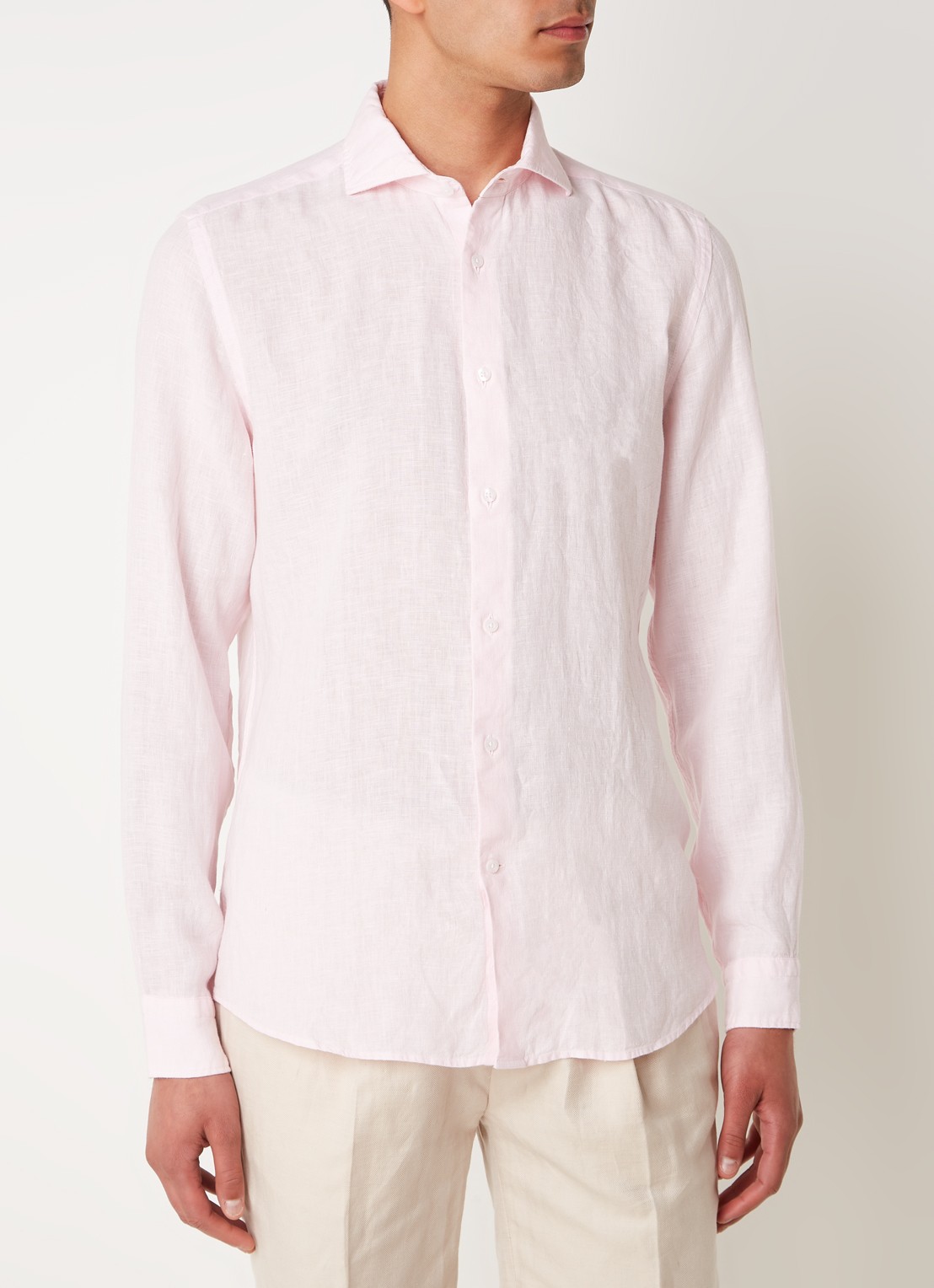 Reiss Ruban regular fit overhemd van linnen  - detail 4 lichtroze