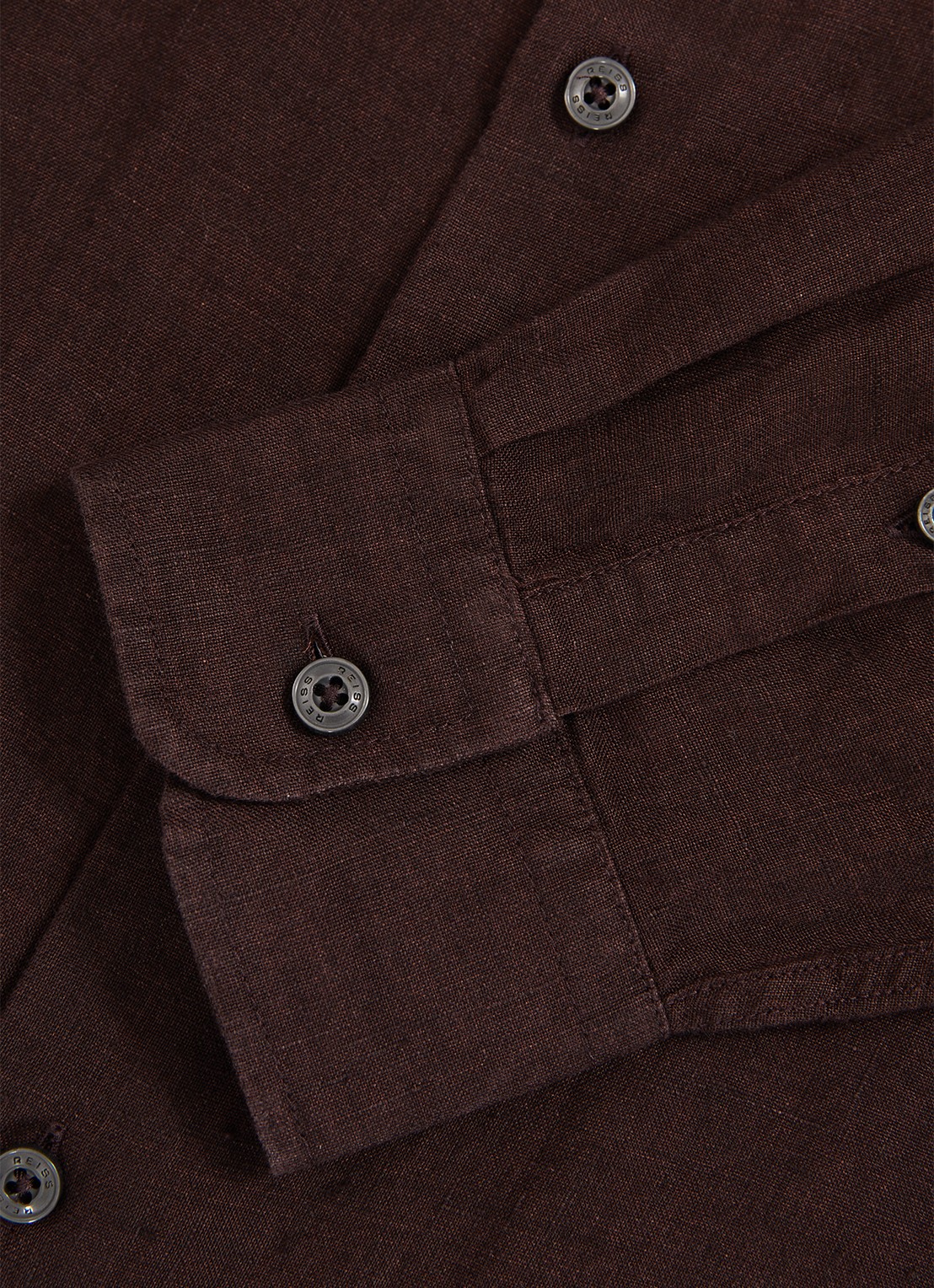 Reiss Ruban regular fit overhemd van linnen - detail 5 donkerbruin