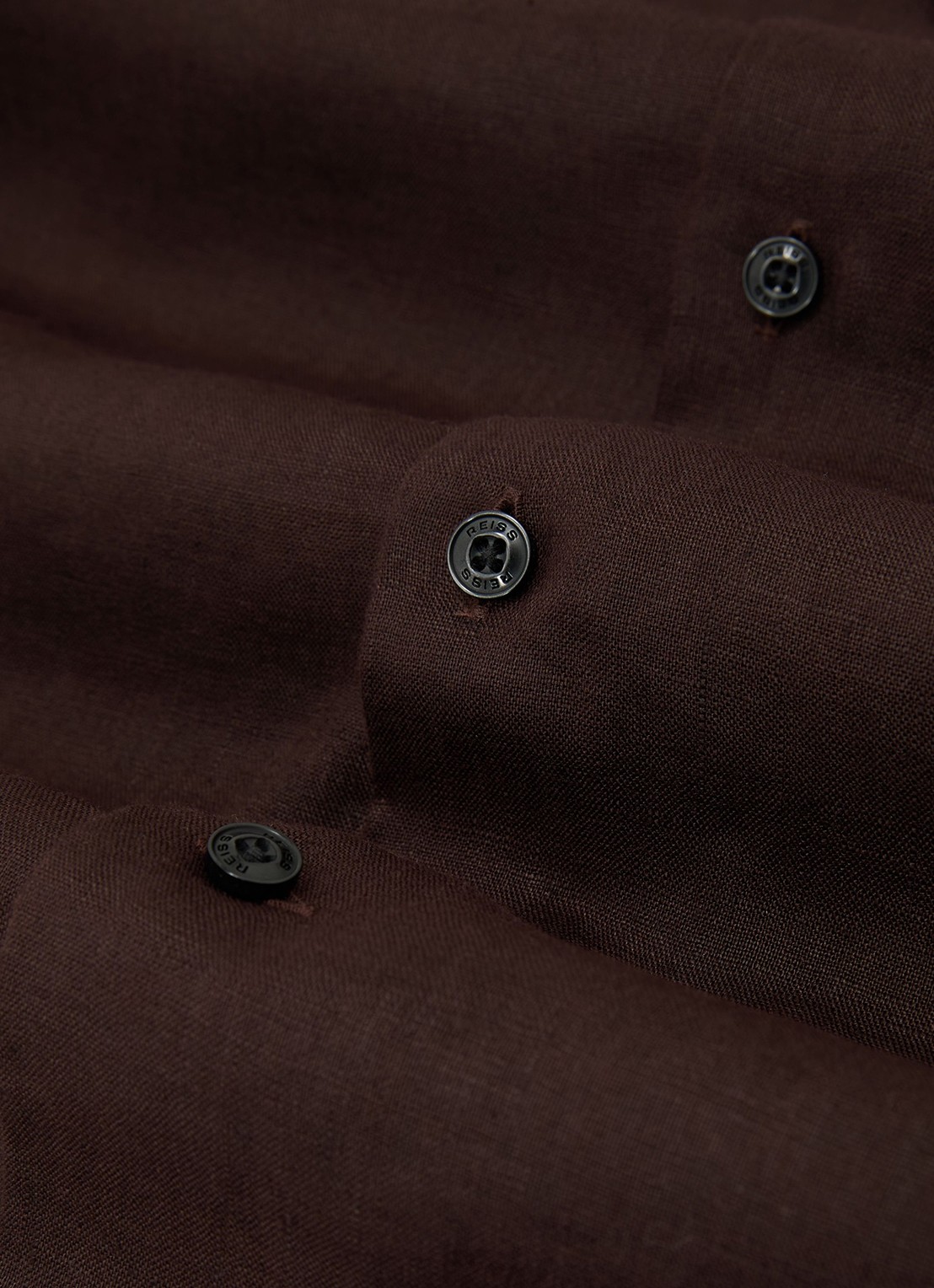 Reiss Ruban regular fit overhemd van linnen - detail 5 chocoladebruin