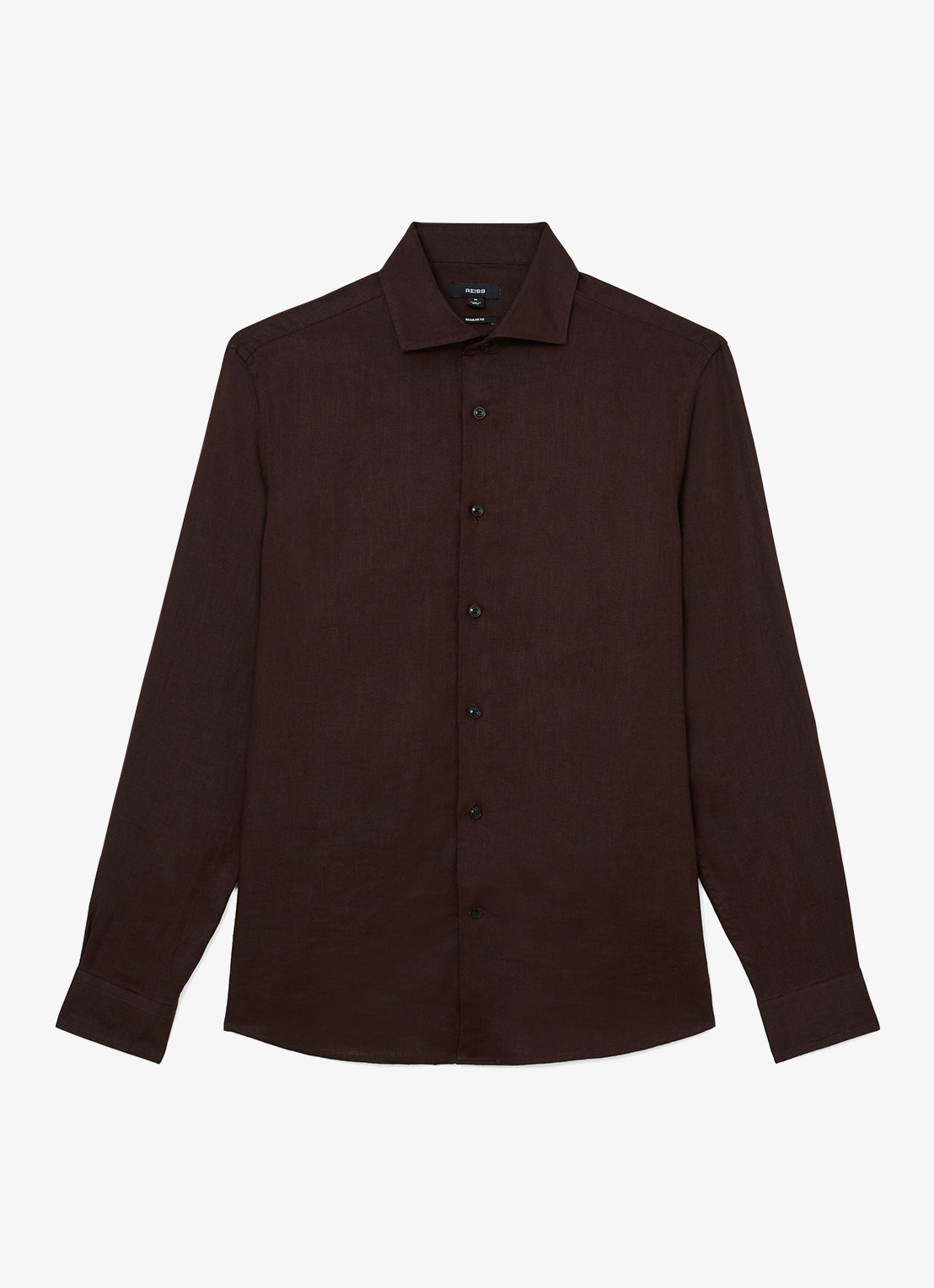 Reiss Ruban regular fit overhemd van linnen - voorkant chocoladebruin