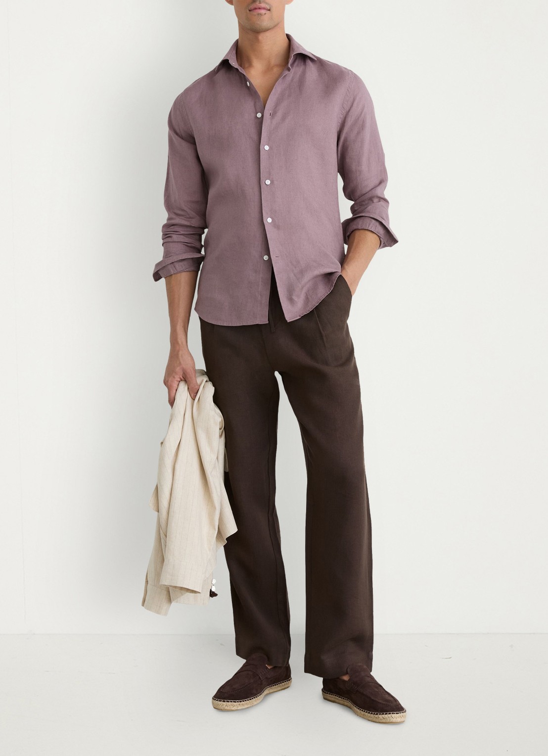 Reiss Ruban regular fit overhemd van linnen - detail 6 paars