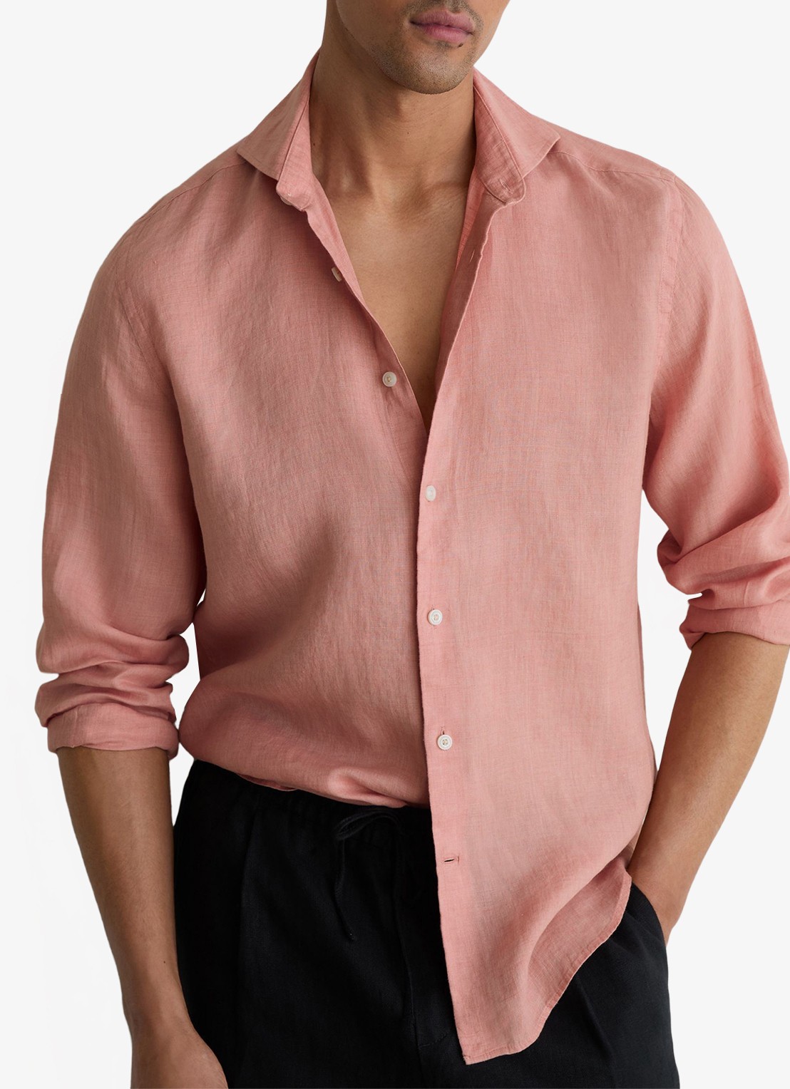 Reiss Ruban regular fit overhemd van linnen - detail 2 oudroze