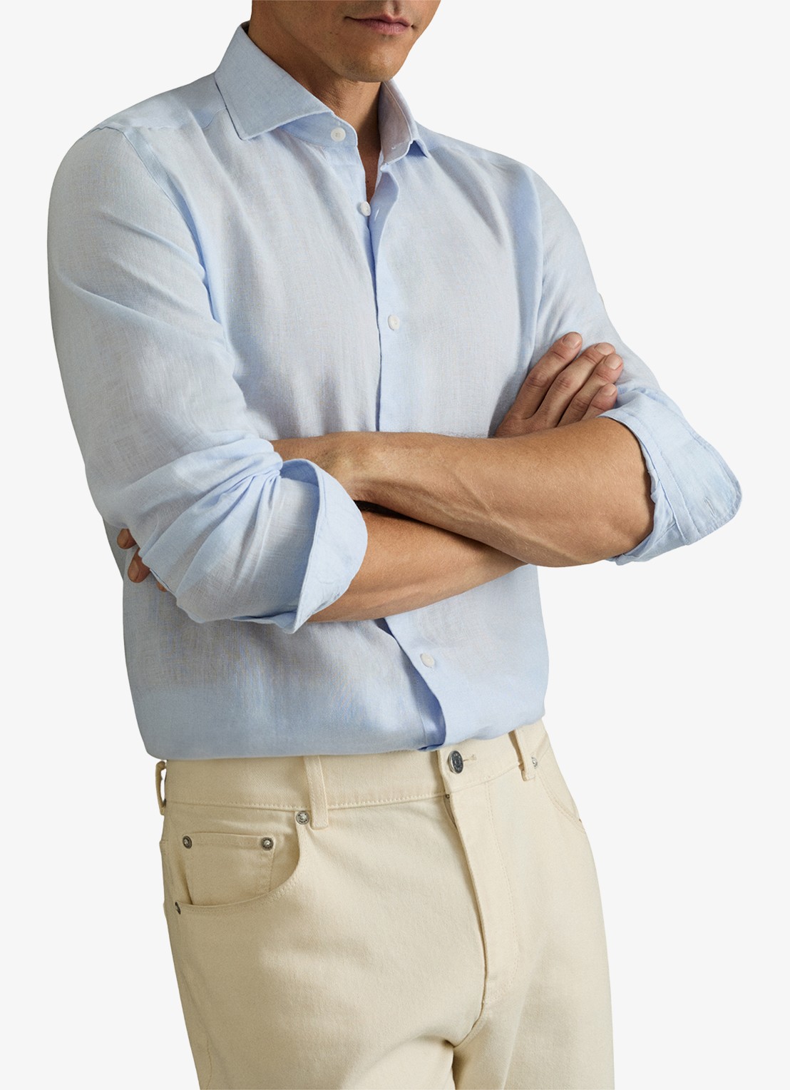 Reiss Ruban slim fit overhemd van linnen - detail 4 lichtblauw