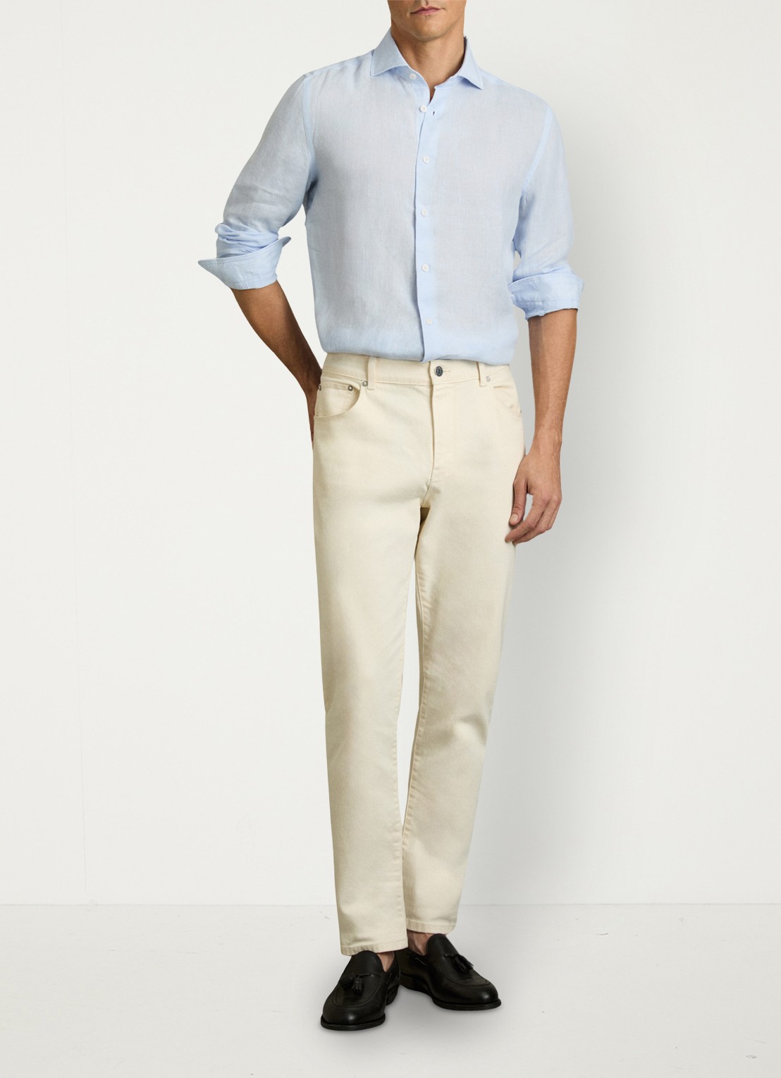 Reiss Ruban slim fit overhemd van linnen - voorkant 3 lichtblauw