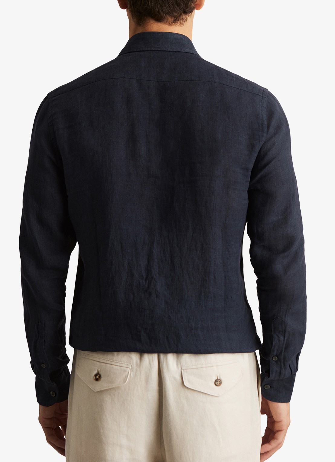Reiss Ruban slim fit overhemd van linnen - achterkant 3 donkerblauw