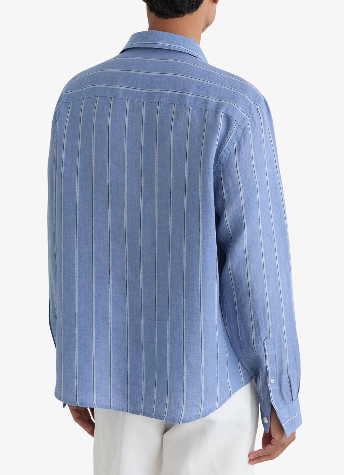 Reiss Rubus regular fit overhemd van linnen met streepprint - achterkant 2 blauw / wit
