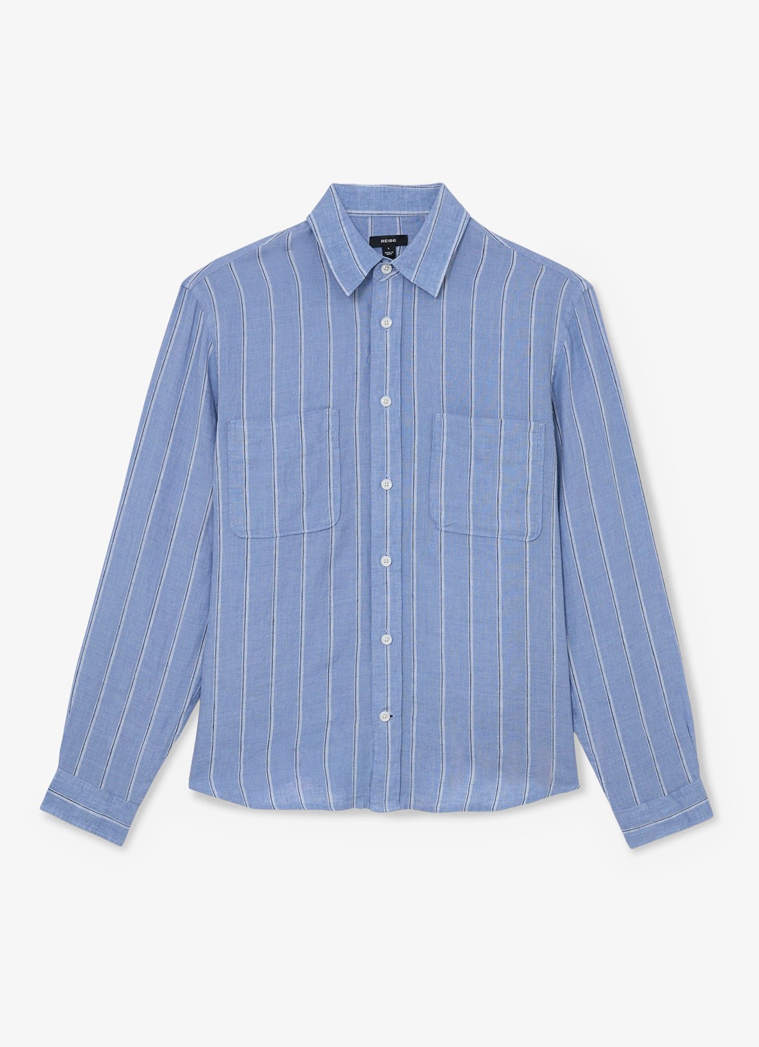 Reiss Rubus regular fit overhemd van linnen met streepprint - voorkant blauw / wit