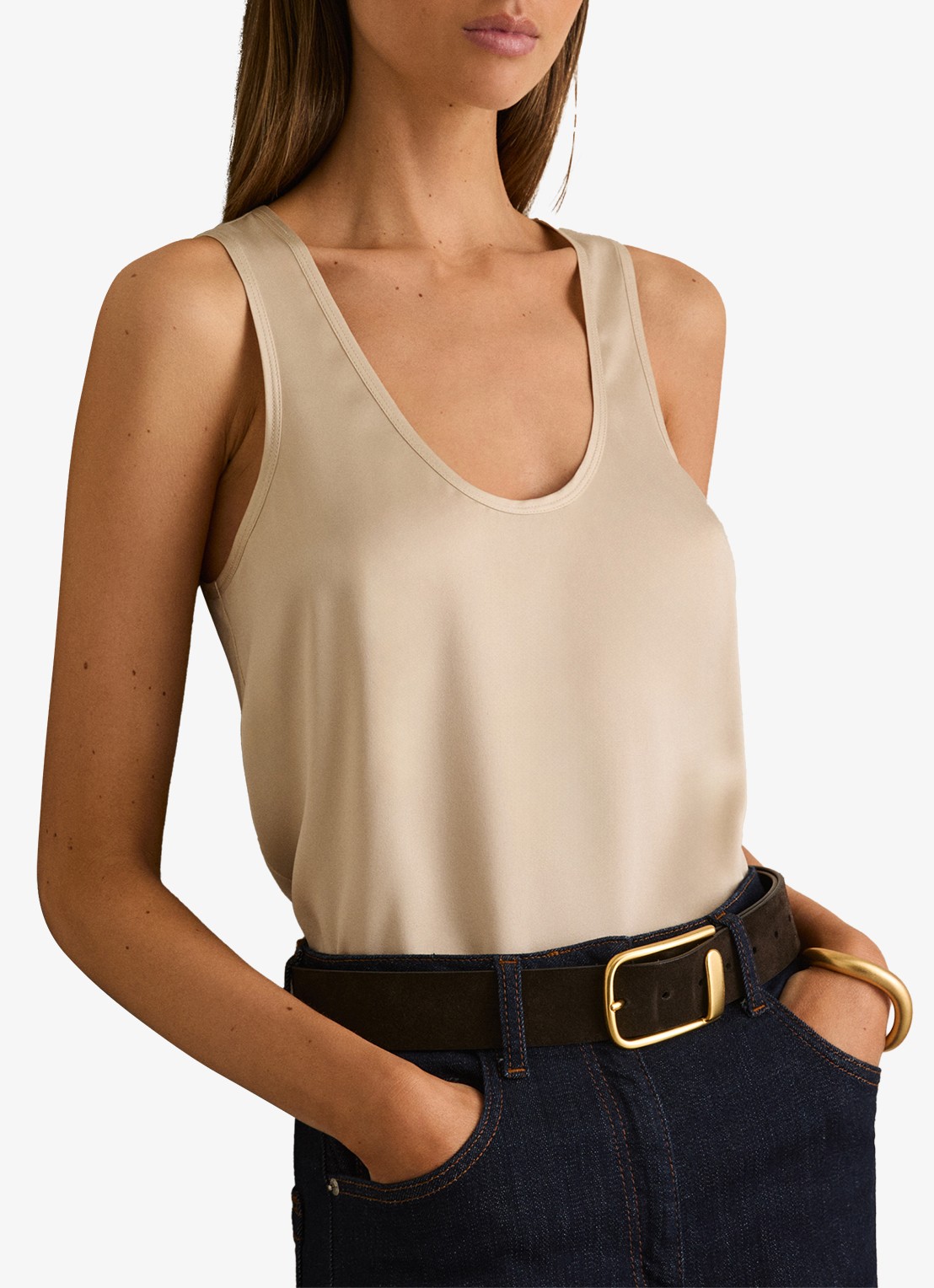Reiss Ruby top van zijde - detail 4 naturel